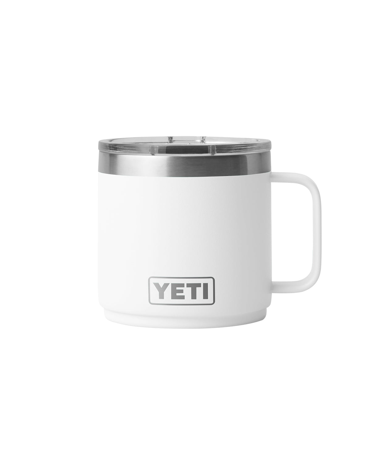 Rear View of White Rambler® 14 oz Stackable Mug with DuraSip™ Ceramic Lining plain