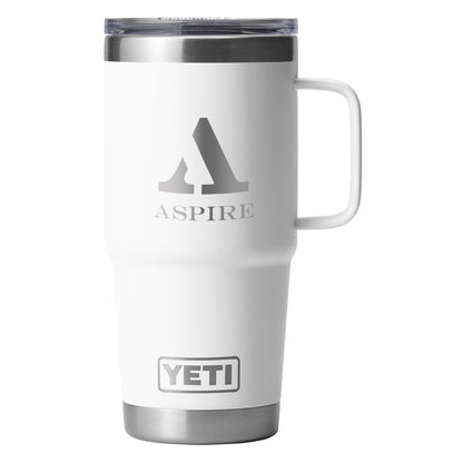 Rear View of White Rambler® 20 oz Travel Mug