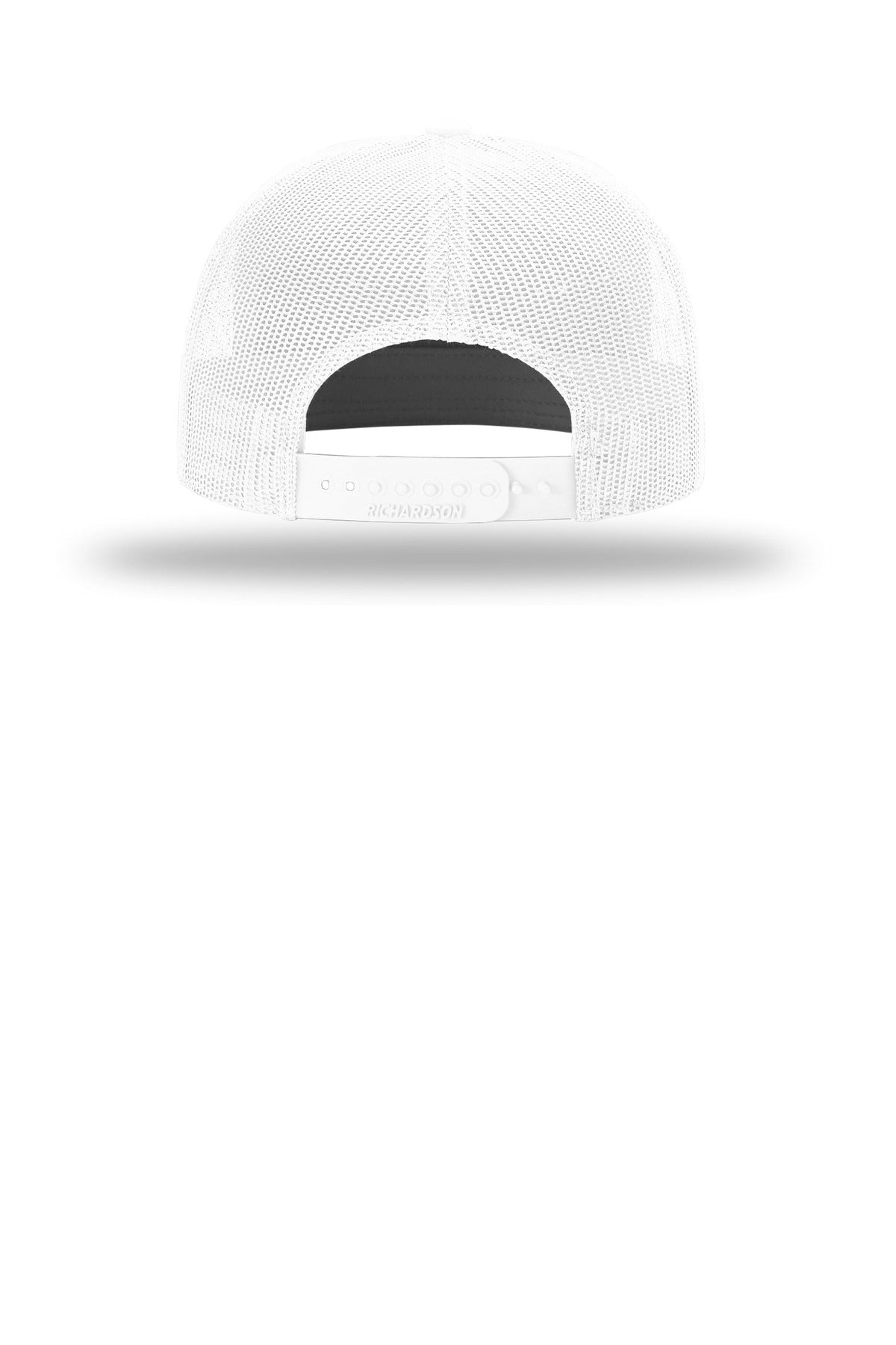 Rear View of White Richardson 7-Panel Trucker 168