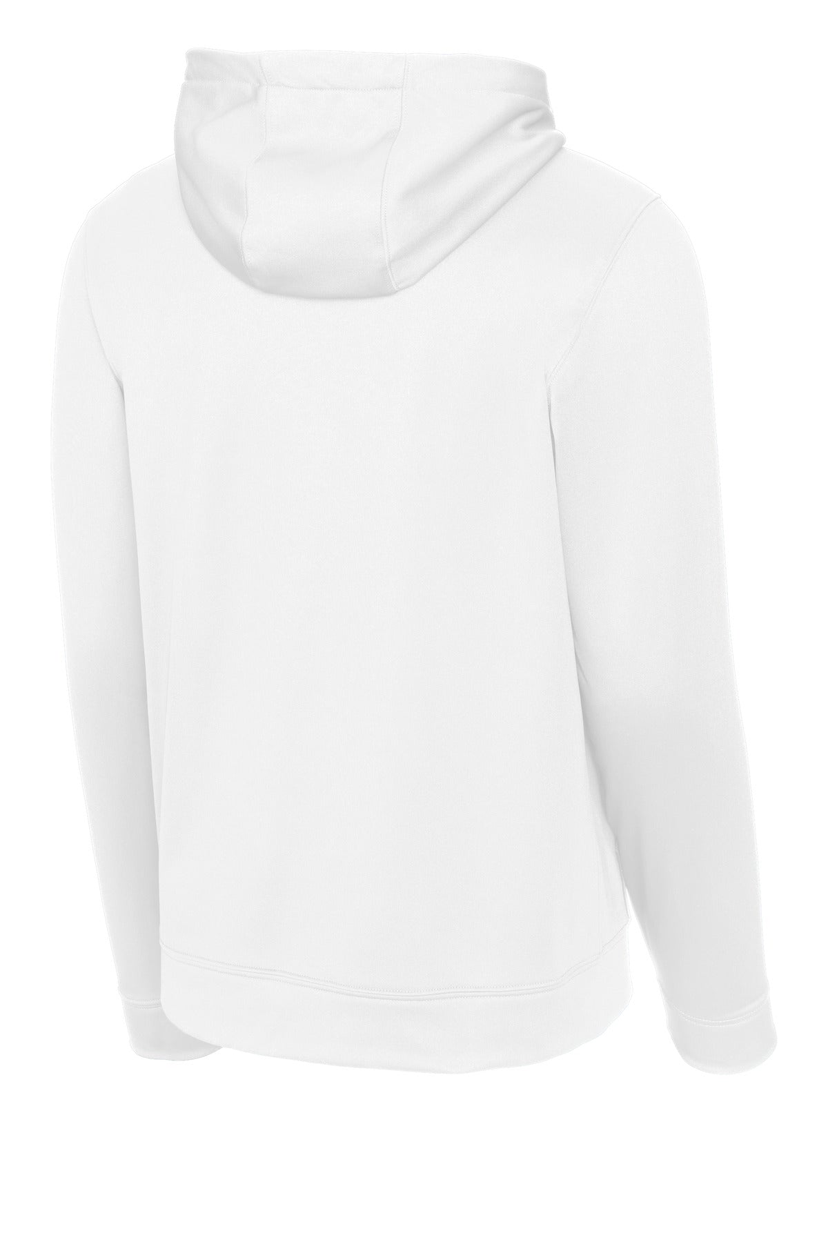 Rear View of White Sport-Tek Sport-Wick Fleece Hooded Pullover. F244