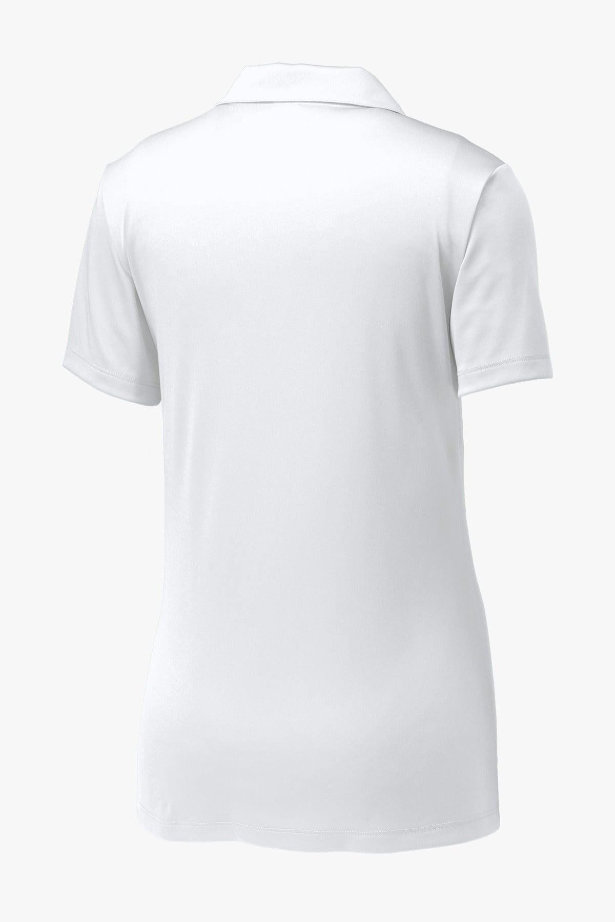 Rear View of White Sport-Tek Women's PosiCharge Competitor Polo. LST550