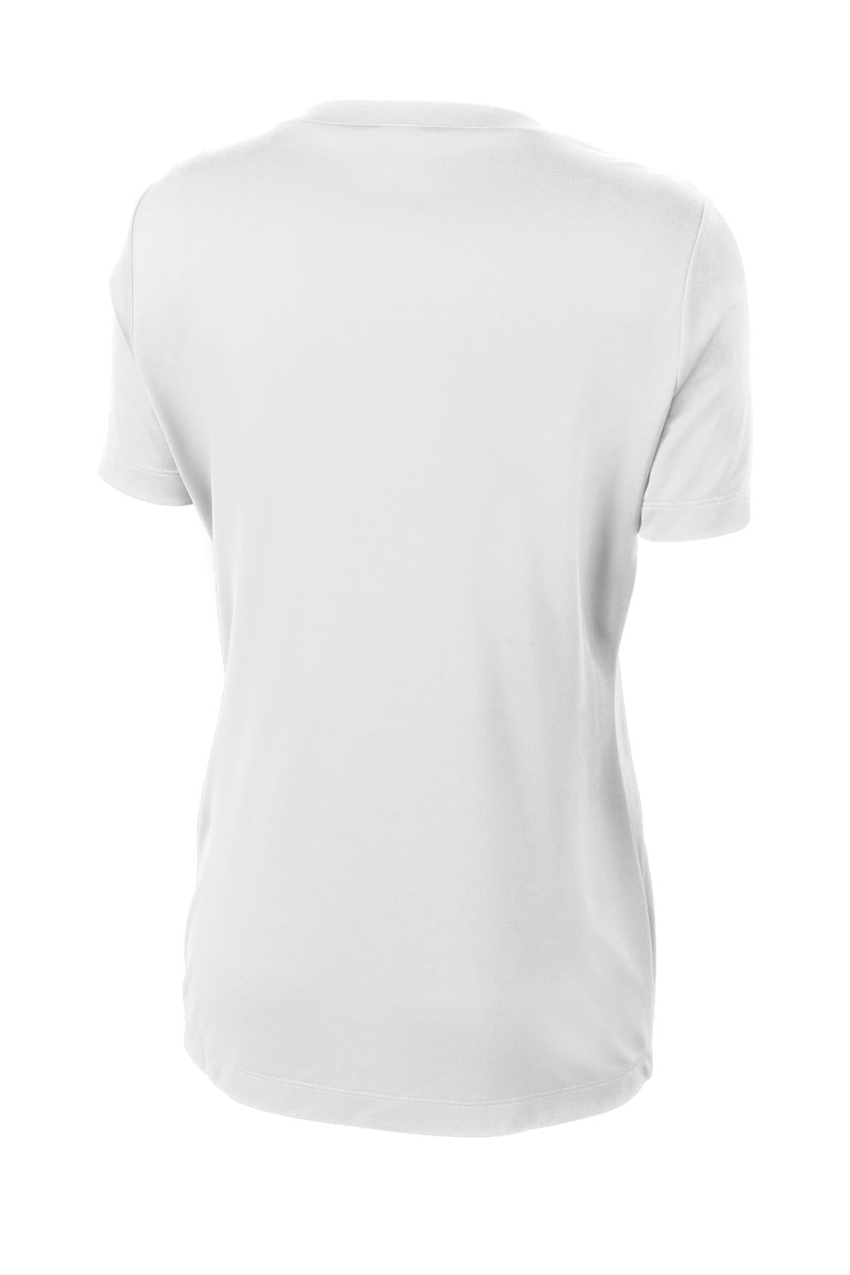 Rear View of White Sport-Tek Women's PosiCharge Competitor V-Neck Tee. LST353