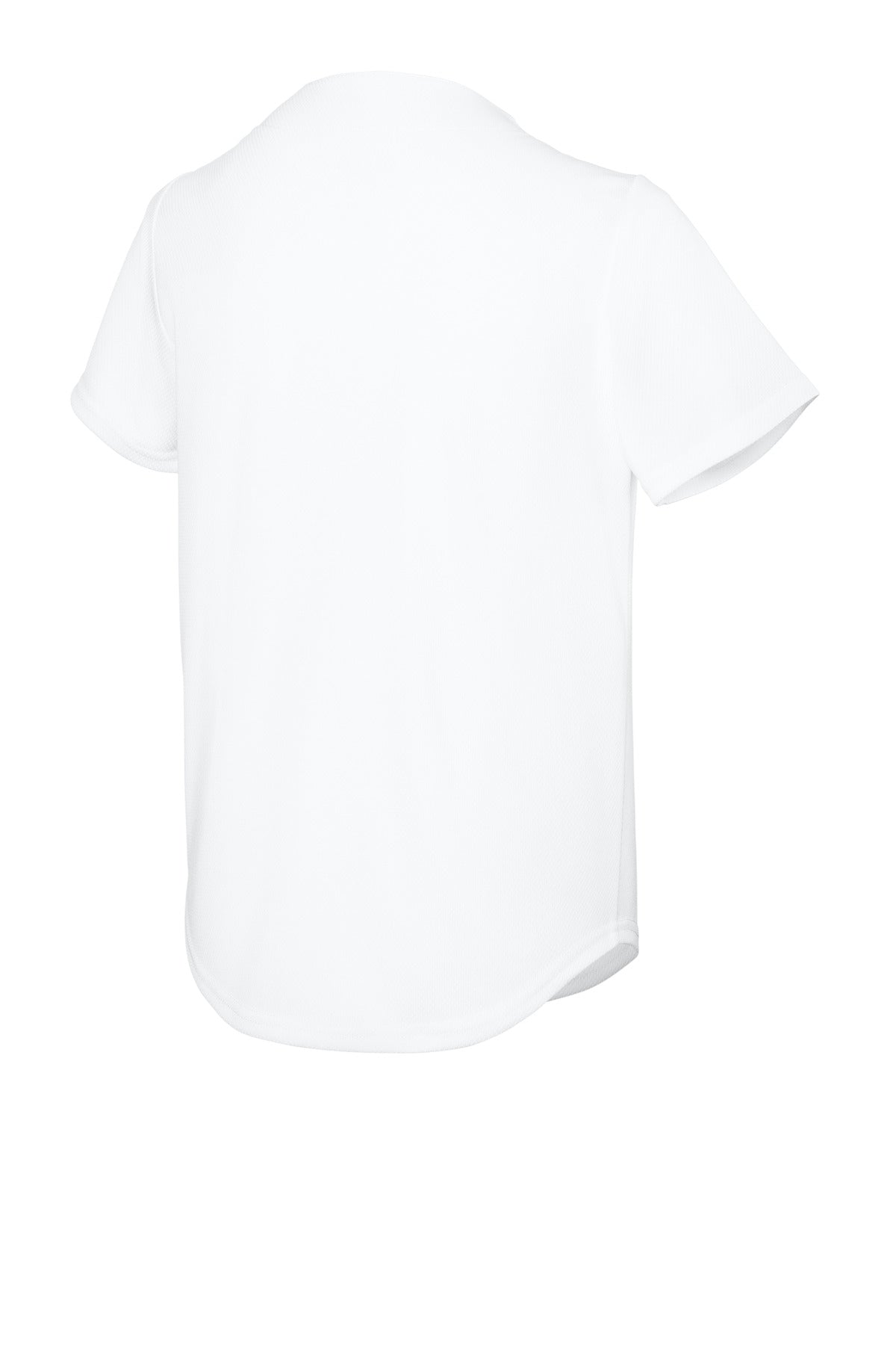 Rear View of White Sport-Tek Youth PosiCharge Tough Mesh Full-Button Jersey YST220