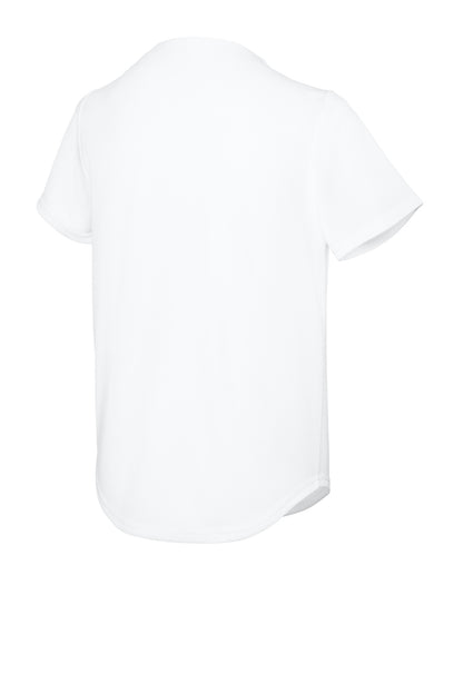 Rear View of White Sport-Tek Youth PosiCharge Tough Mesh Full-Button Jersey YST220