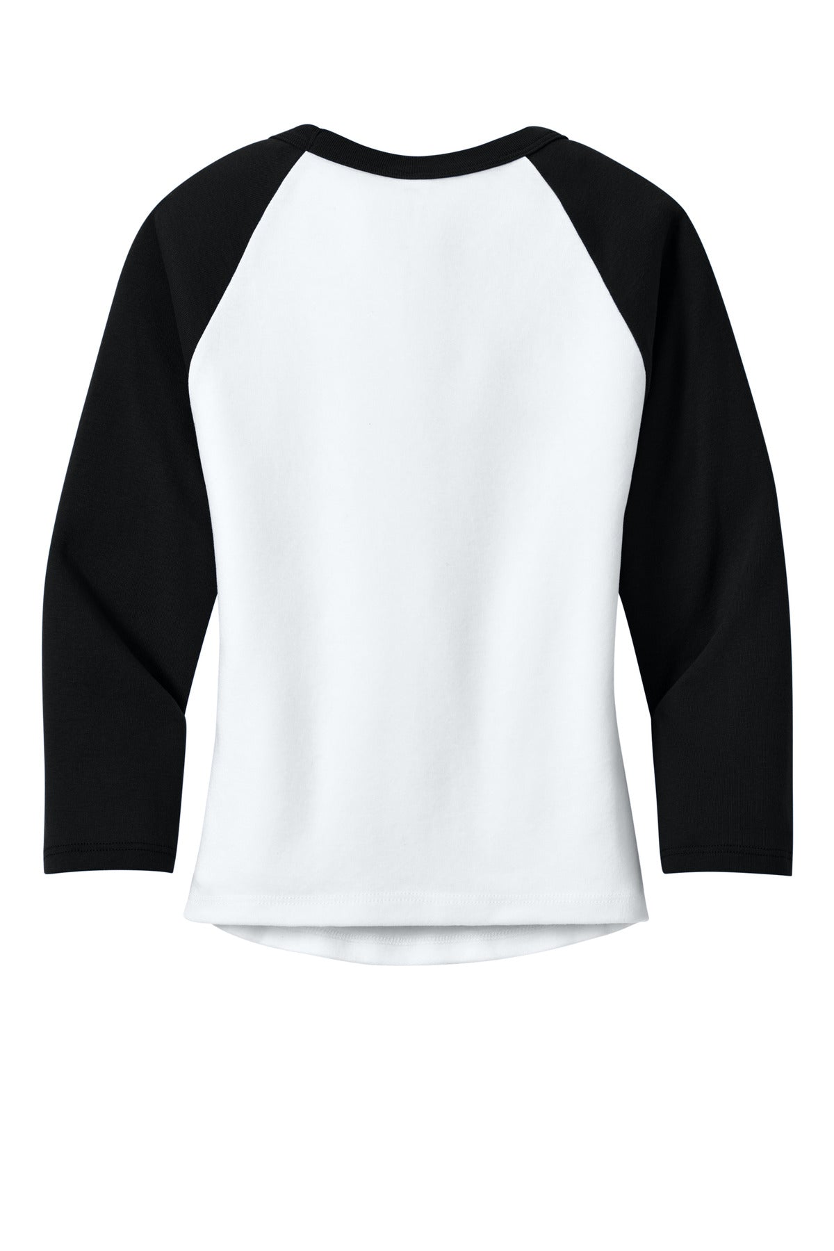 Rear View of White/Blk BELLA+CANVAS Women's Micro Rib 3/4 Raglan Baby Tee BC1200