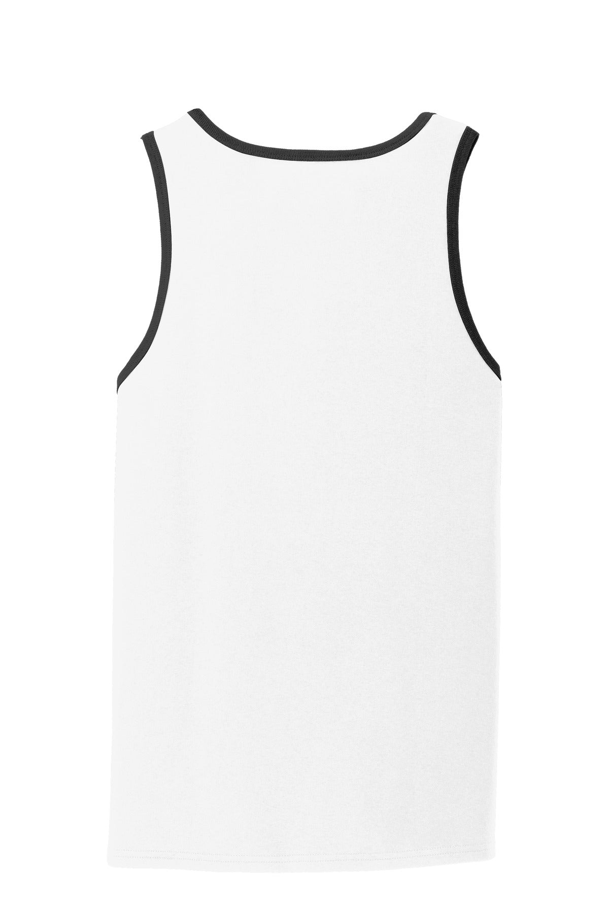 Rear View of White/Jet Blck Port & Co Core Cotton Tank Top. PC54TT