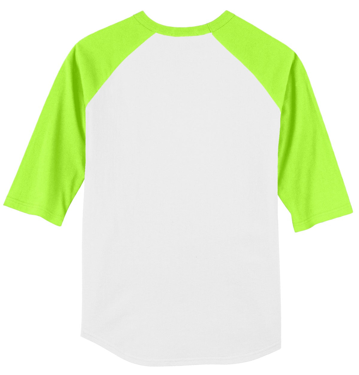 Rear View of White/Lime Shk Sport-Tek Colorblock Raglan Jersey. T200