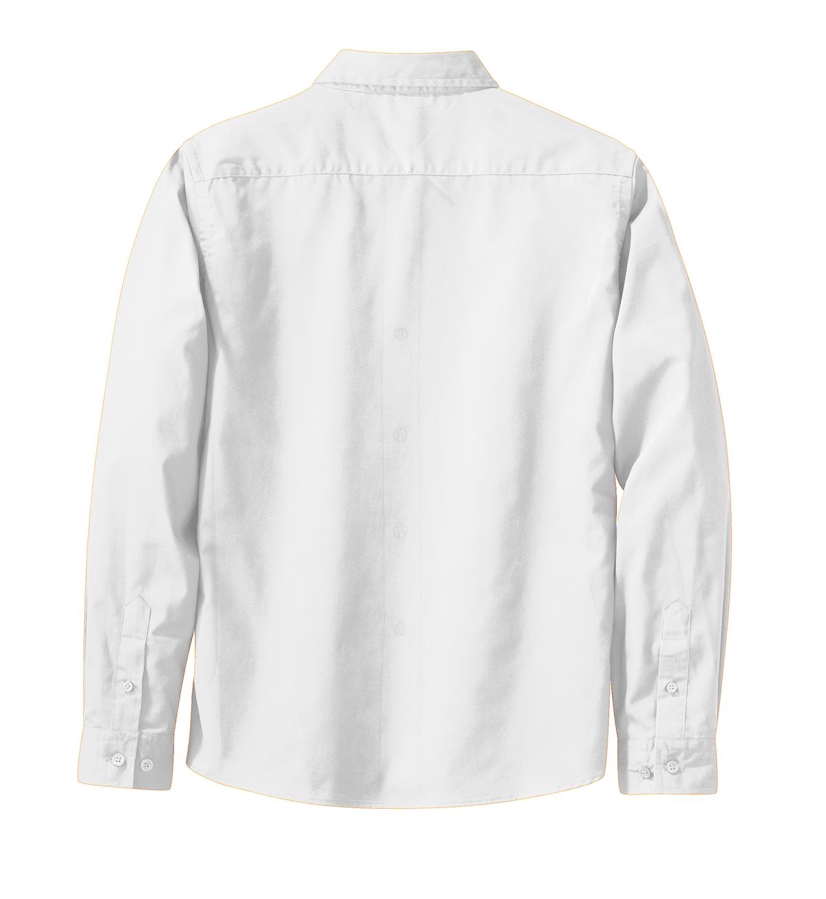 Rear View of White/Lt Stone Port Authority Women's Long Sleeve Easy Care Shirt. L608