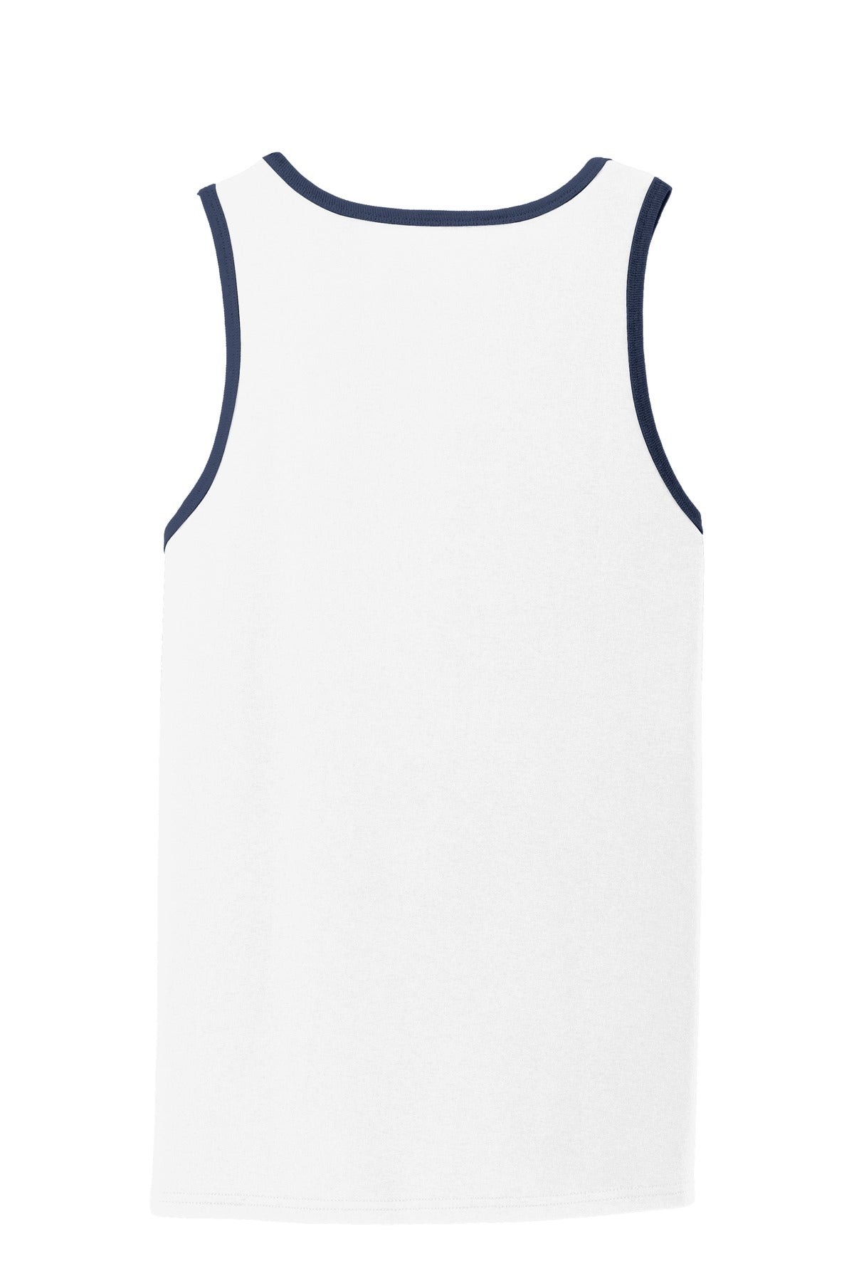 Rear View of White/Navy Port & Co Core Cotton Tank Top. PC54TT