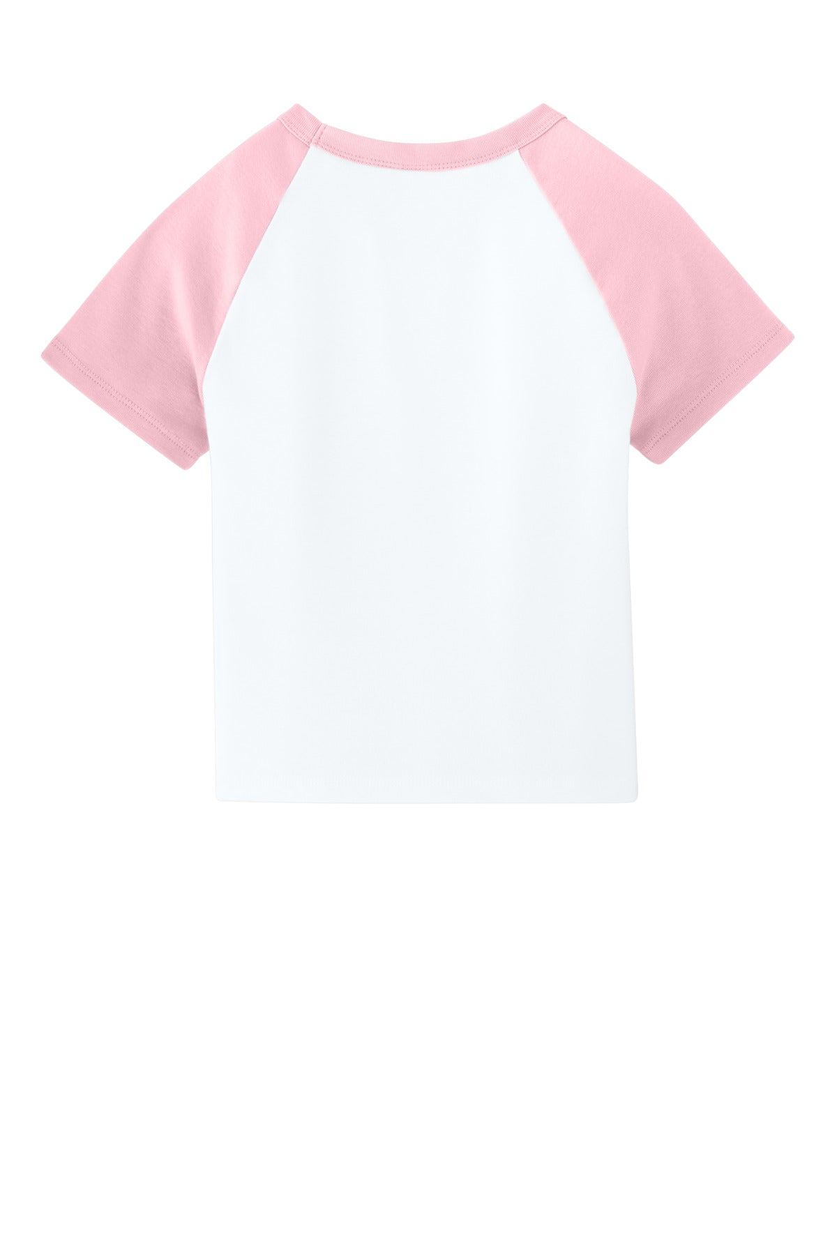 Rear View of White/Pink BELLA+CANVAS Women's Micro Rib Raglan Baby Tee BC1201