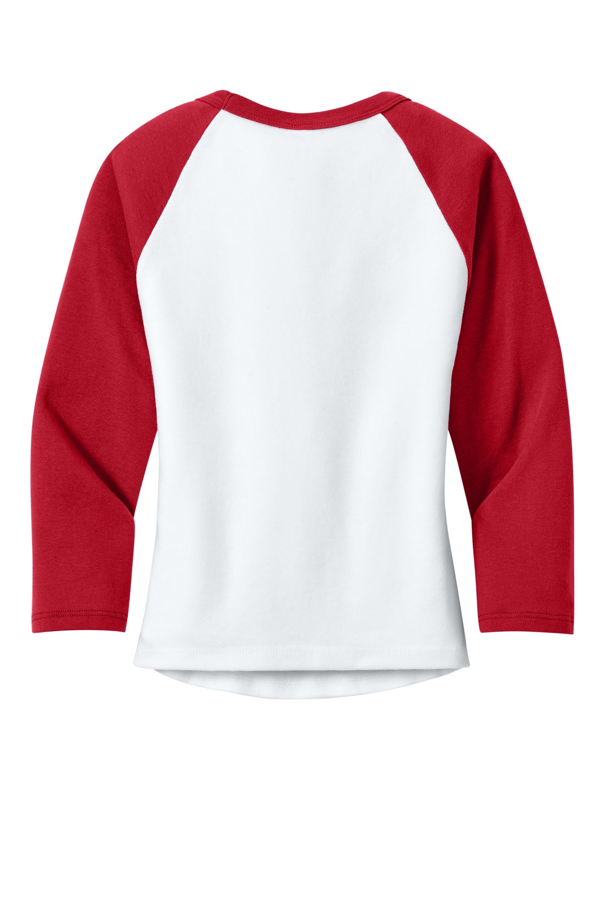 Rear View of White/Red BELLA+CANVAS Women's Micro Rib 3/4 Raglan Baby Tee BC1200