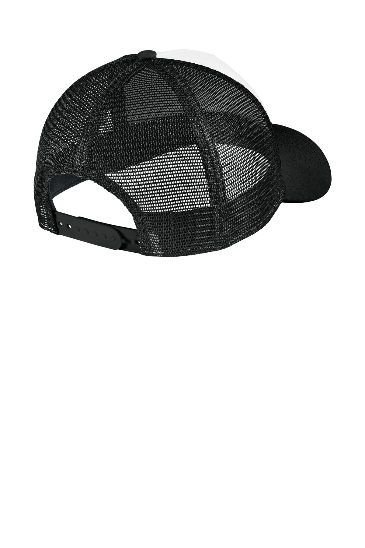 Rear View of Wht/Bk/Bk New Era A-Frame Snapback Mesh Back Cap NE212