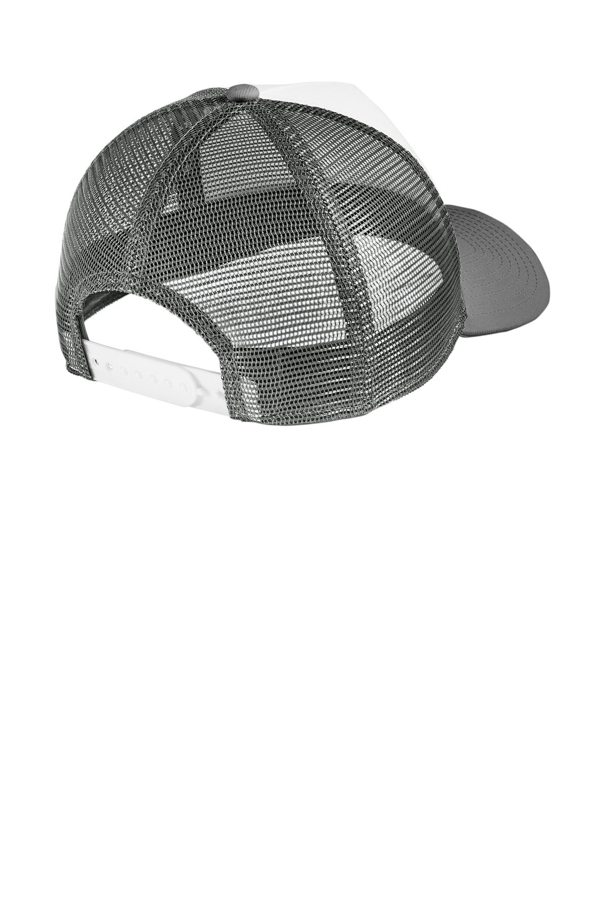 Rear View of Wht/Gp/Gp New Era A-Frame Snapback Mesh Back Cap NE212
