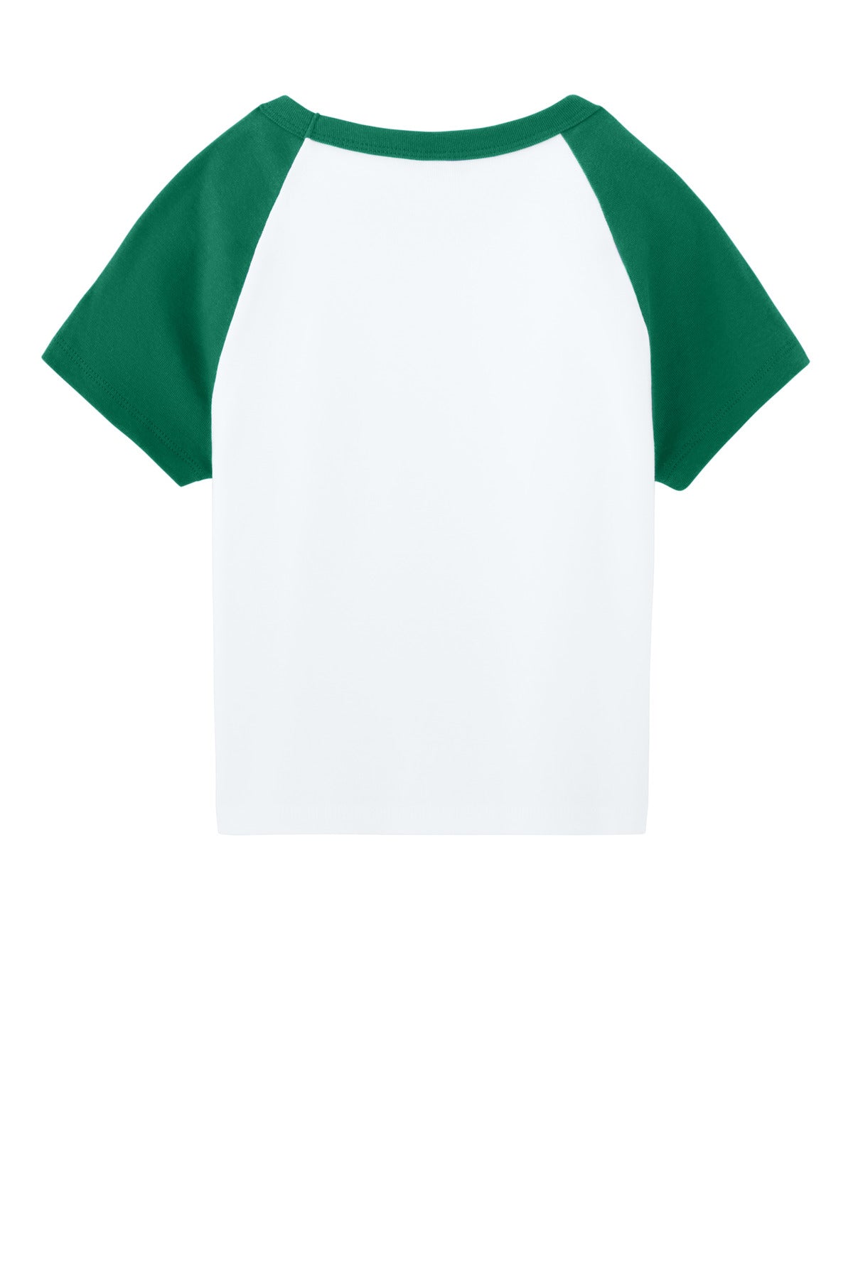 Rear View of Wht/Kelly BELLA+CANVAS Women's Micro Rib Raglan Baby Tee BC1201