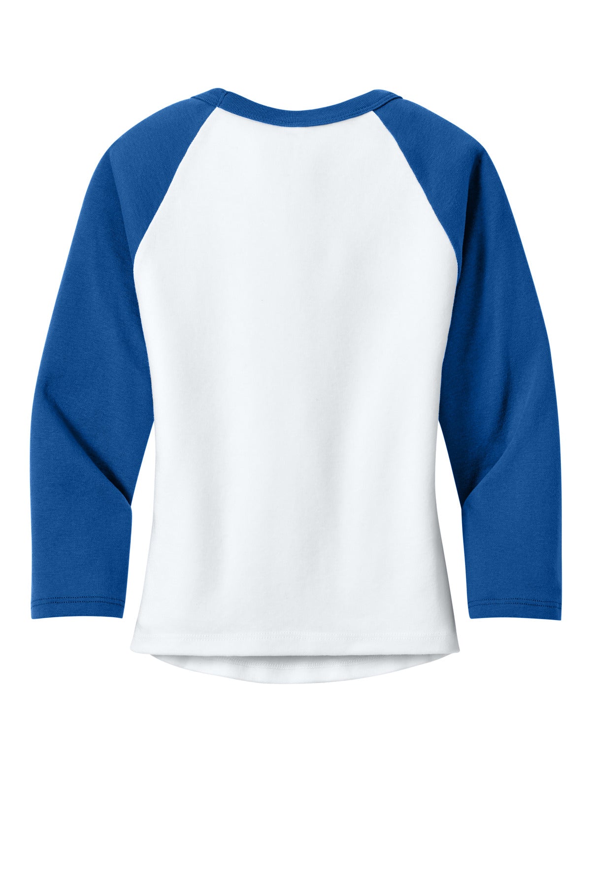 Rear View of Wht/TrRy BELLA+CANVAS Women's Micro Rib 3/4 Raglan Baby Tee BC1200
