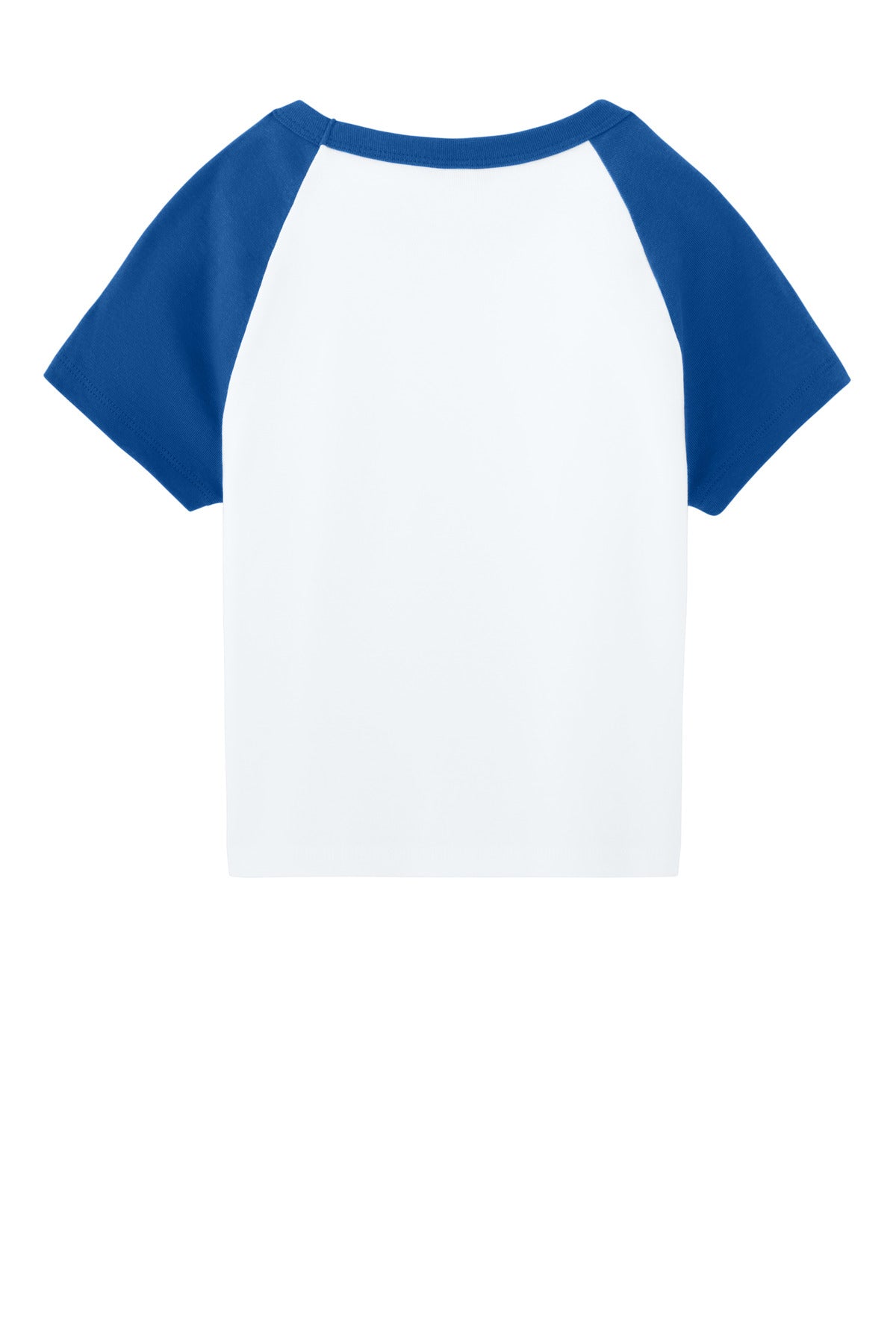 Rear View of Wht/TrRy BELLA+CANVAS Women's Micro Rib Raglan Baby Tee BC1201