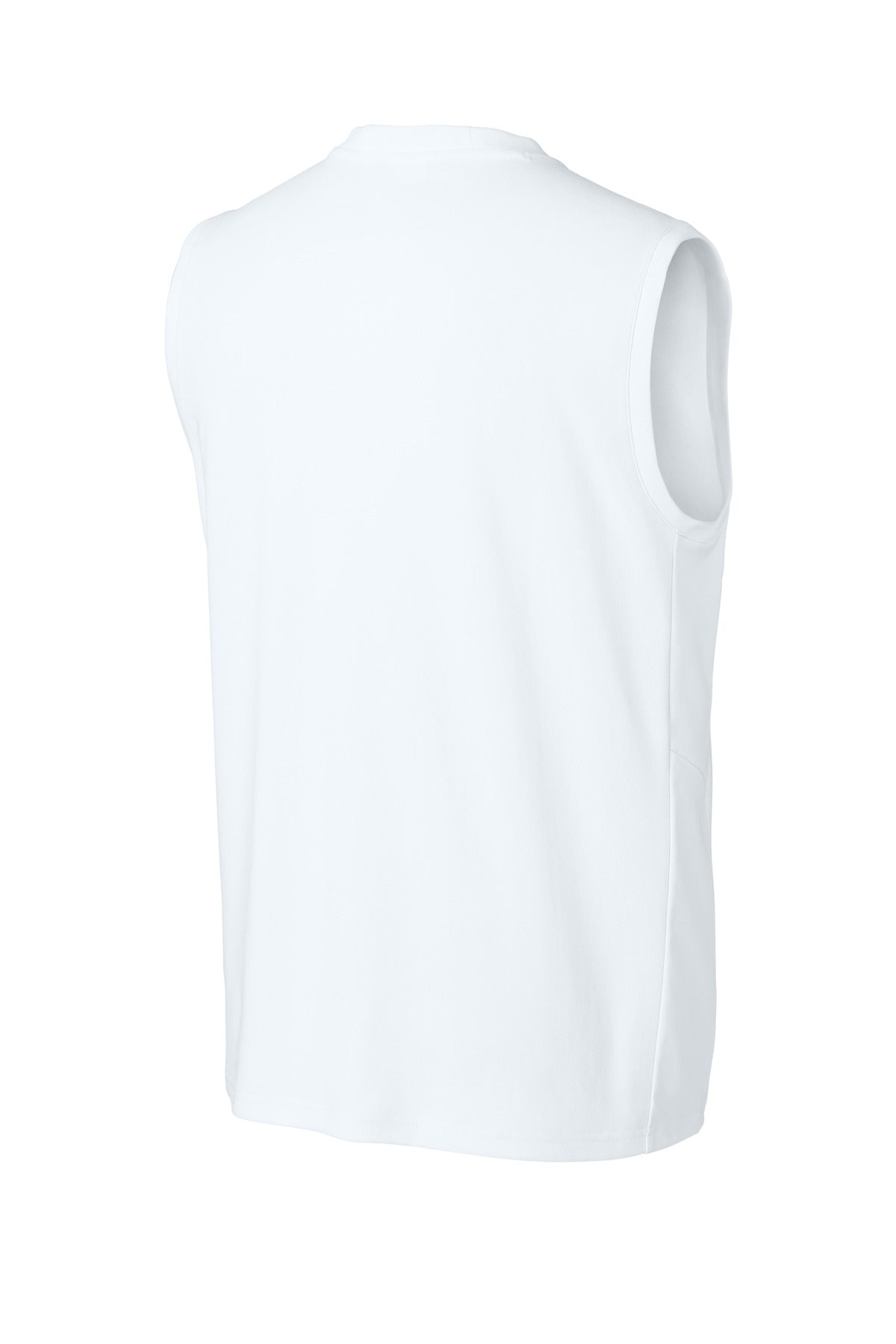 Rear View of Wht/Wht Sport-Tek Club Sleeveless V-Neck ST441