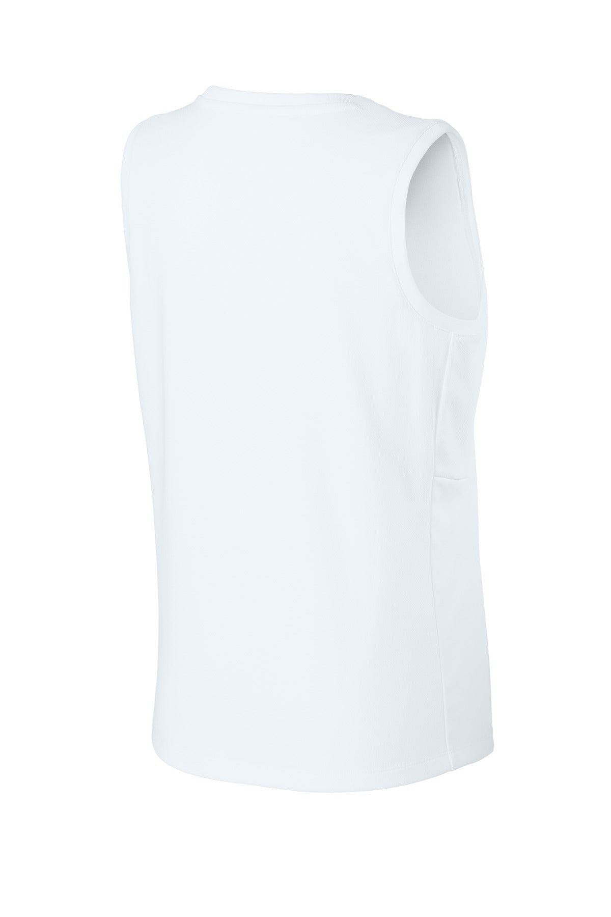 Rear View of Wht/Wht Sport-Tek Women's Club Sleeveless V-Neck LST441