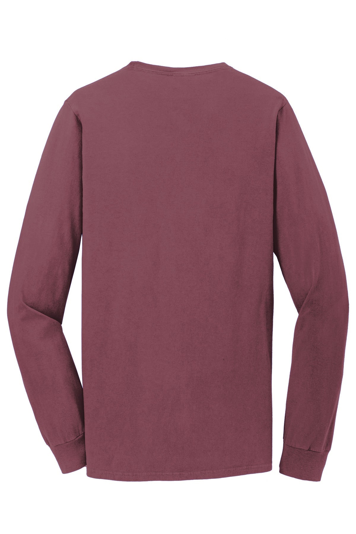 Rear View of Wineberry Port & Co Beach Wash Garment-Dyed Long Sleeve Tee PC099LS