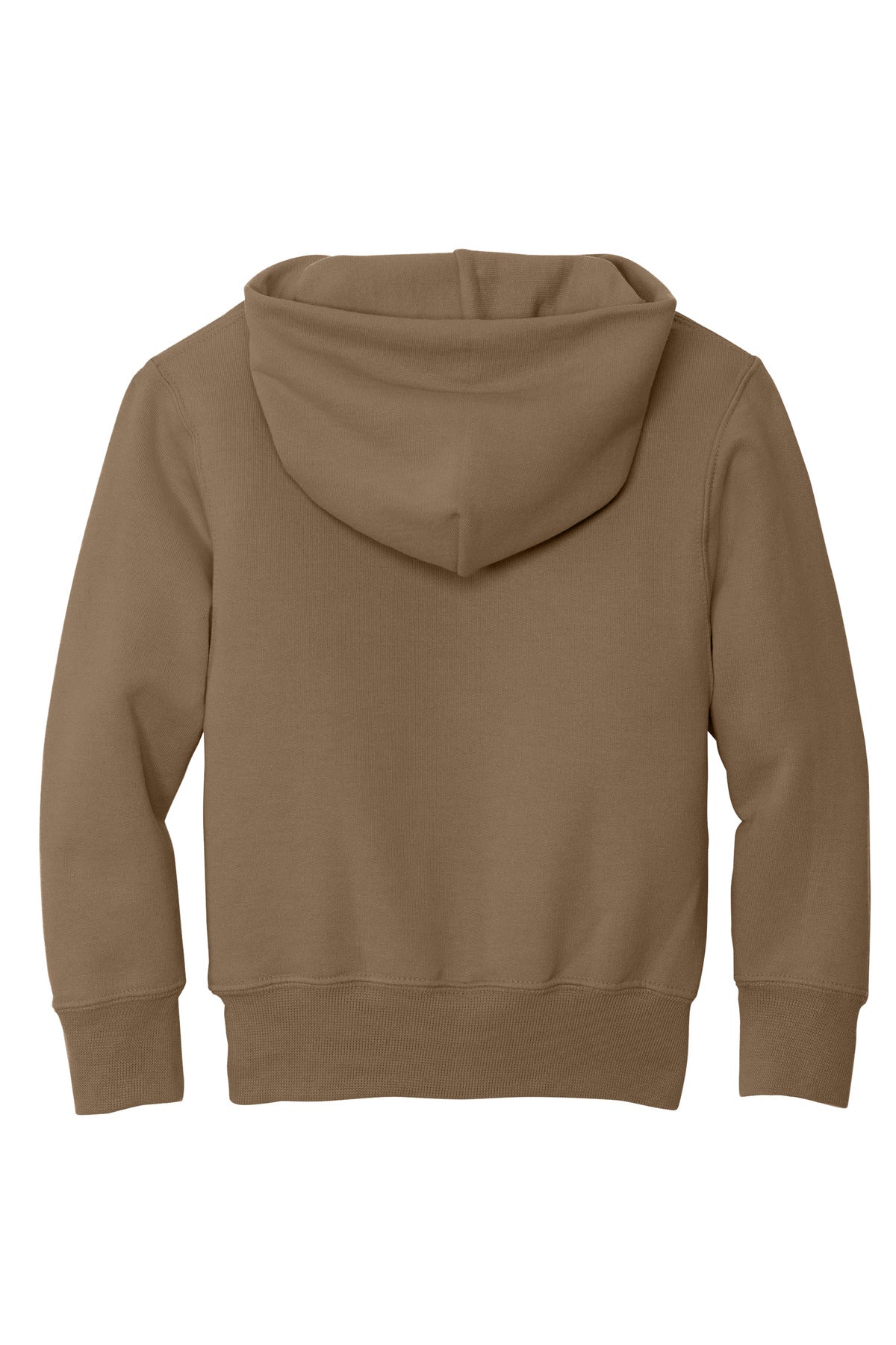 Rear View of Woodland Brown Port & Co Youth Core Fleece Pullover Hooded Sweatshirt. PC90YH