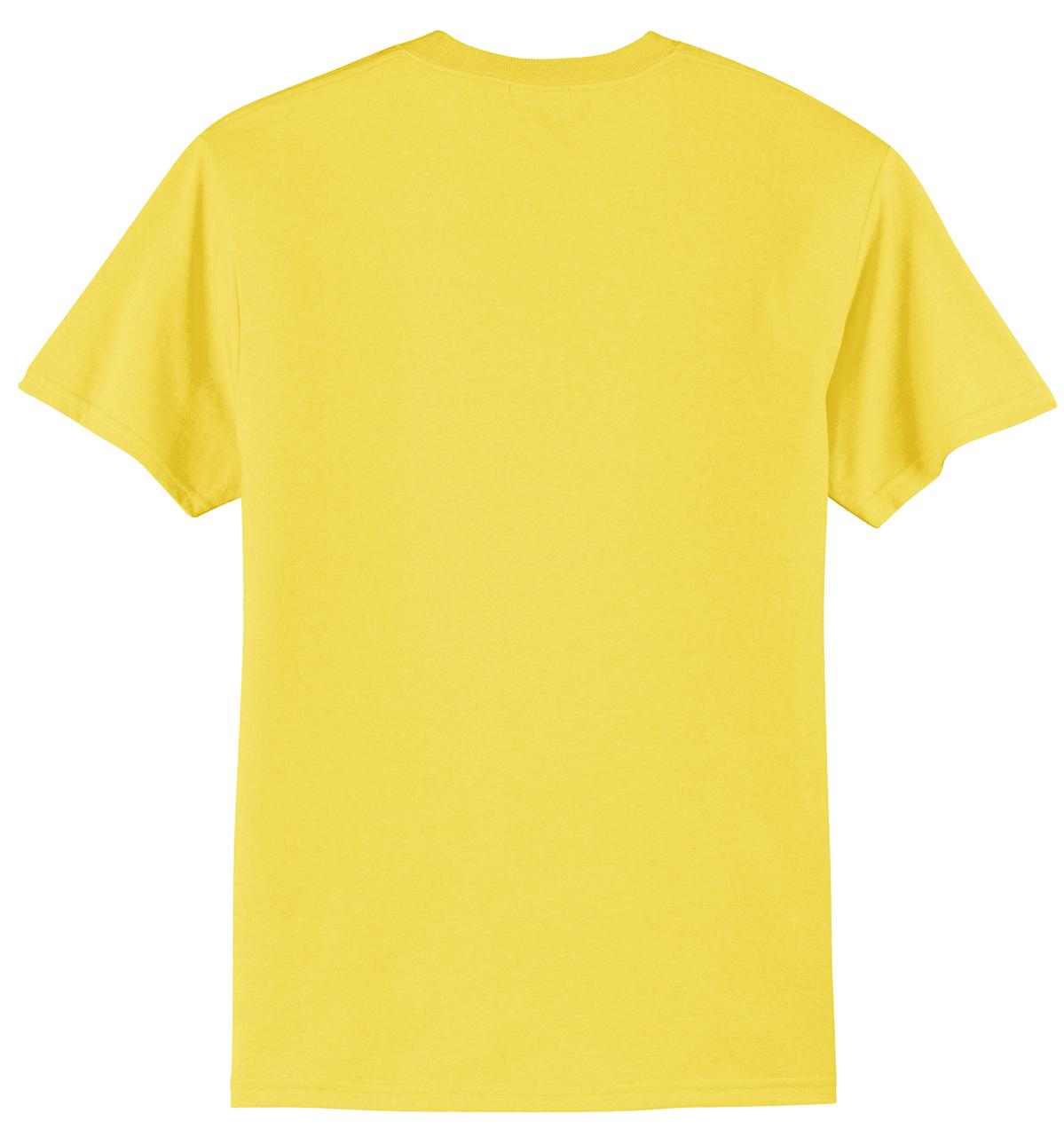 Rear View of Yellow Port & Co Core Blend Tee. PC55