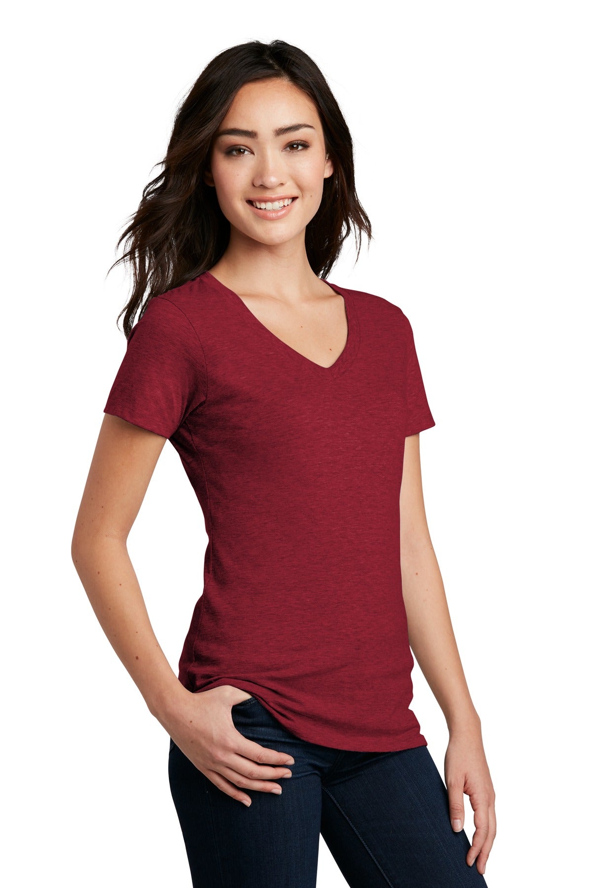 Red Fleck District Women's Perfect Blend CVC V-Neck Tee. DM1190L