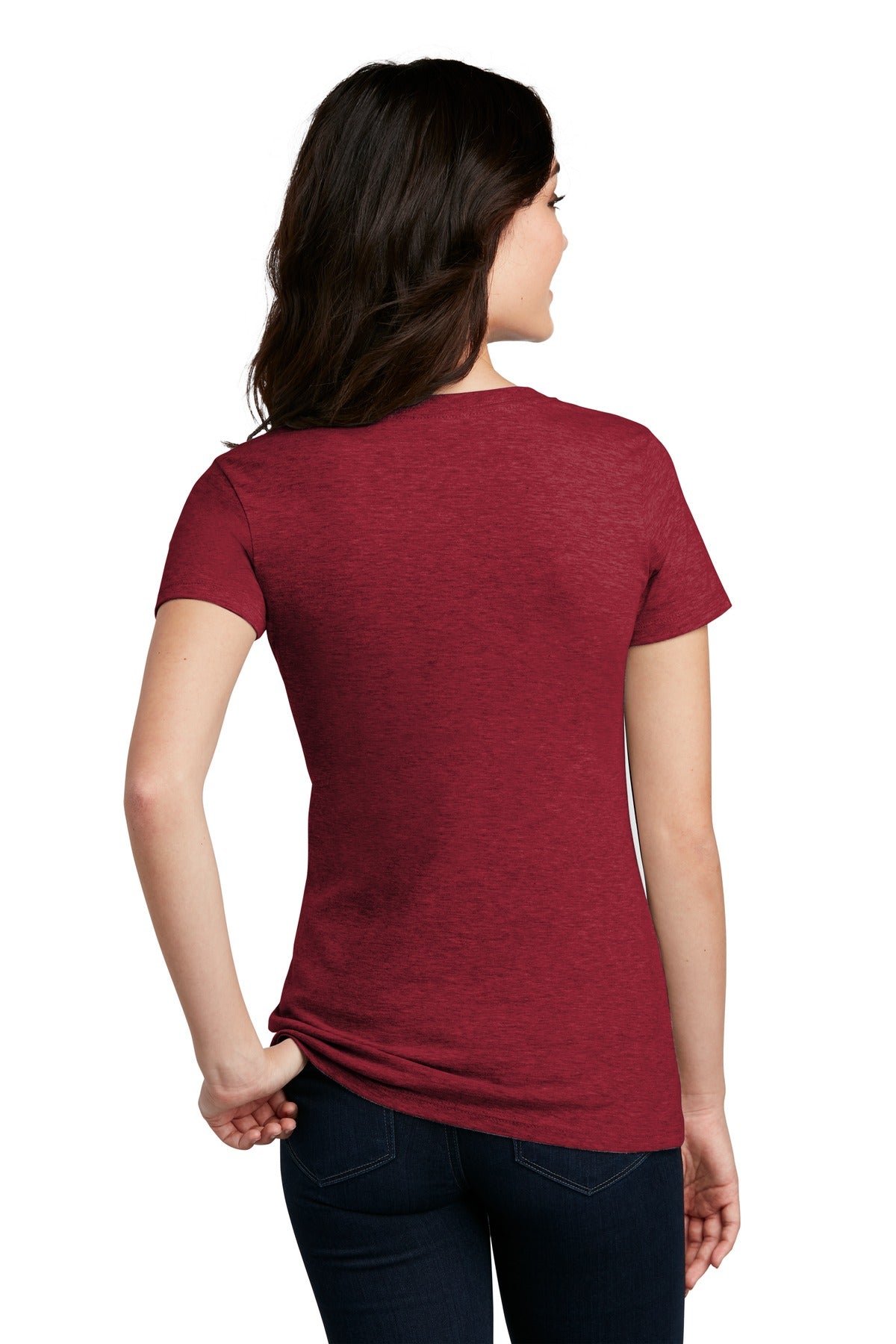 Red Fleck District Women's Perfect Blend CVC V-Neck Tee. DM1190L