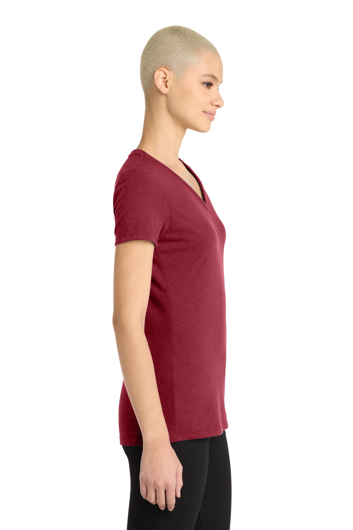 Red Fleck District Women's Perfect Blend CVC V-Neck Tee. DM1190L