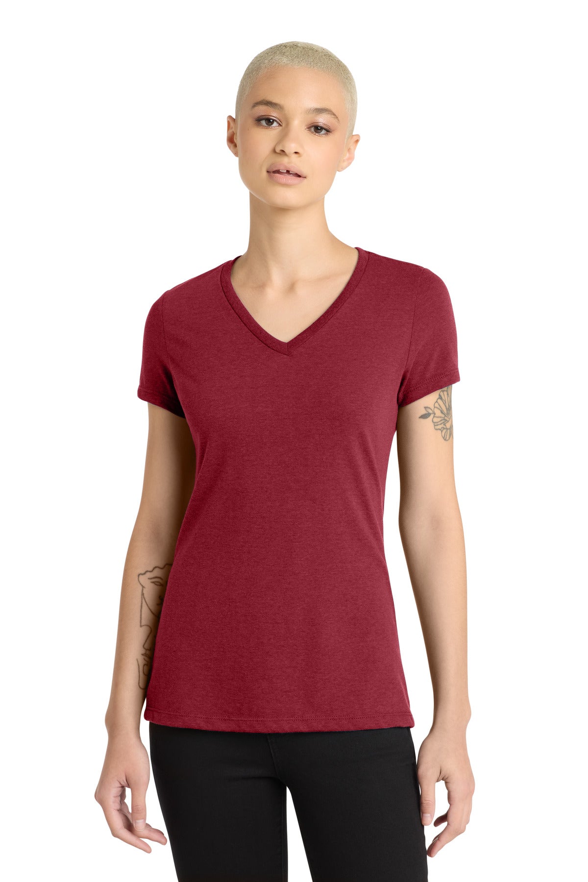 Red Fleck District Women's Perfect Blend CVC V-Neck Tee. DM1190L
