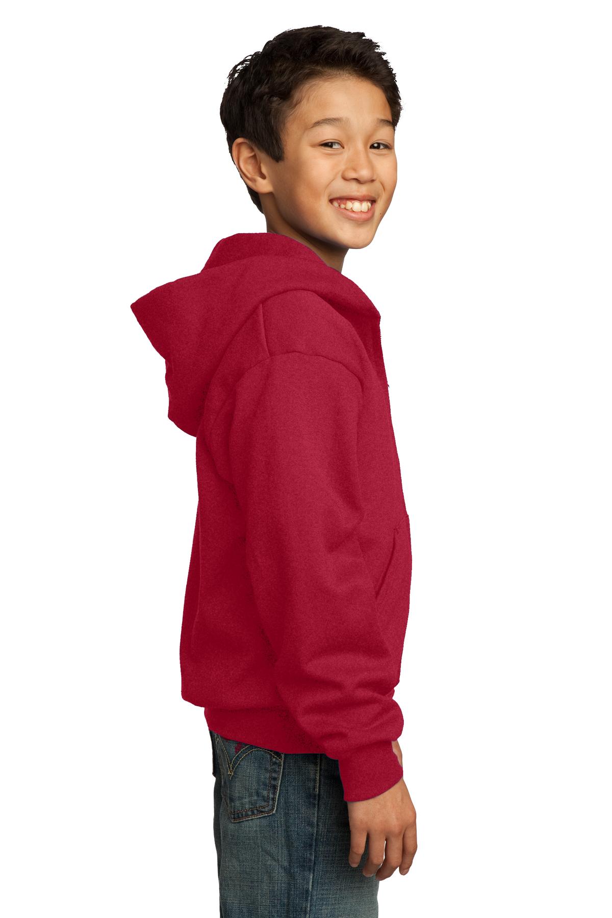 Red Port & Co Youth Core Fleece Full-Zip Hooded Sweatshirt. PC90YZH