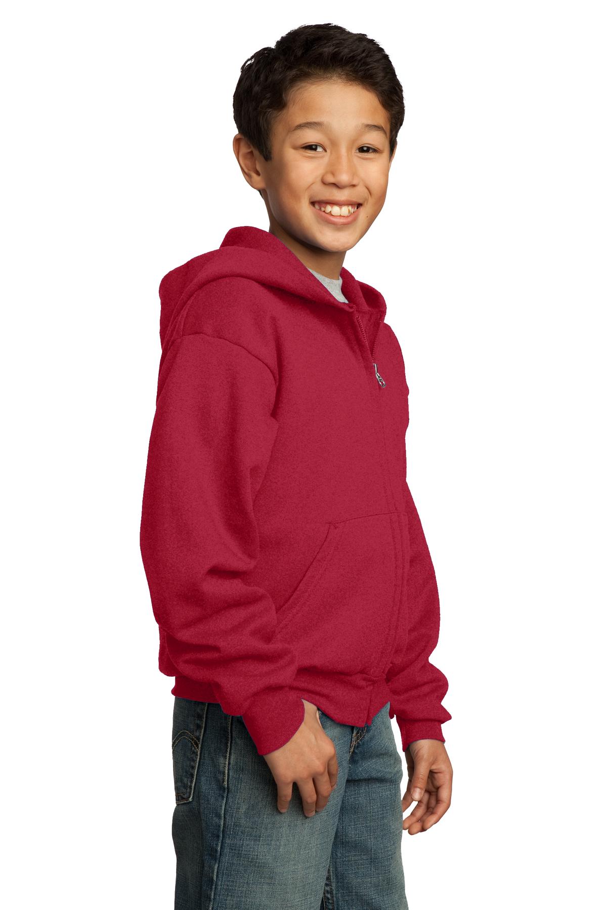 Red Port & Co Youth Core Fleece Full-Zip Hooded Sweatshirt. PC90YZH