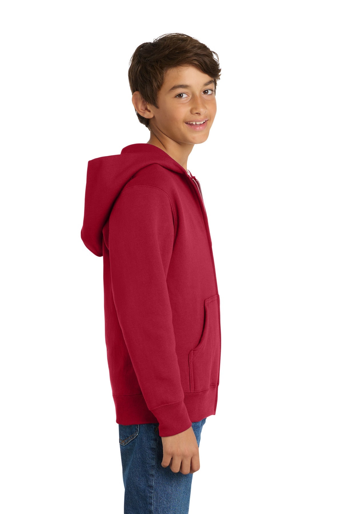 Red Port & Co Youth Core Fleece Full-Zip Hooded Sweatshirt. PC90YZH