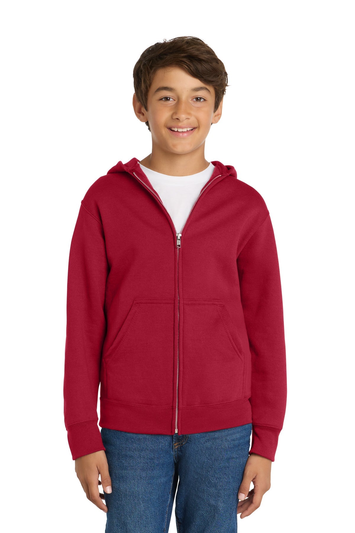 Red Port & Co Youth Core Fleece Full-Zip Hooded Sweatshirt. PC90YZH