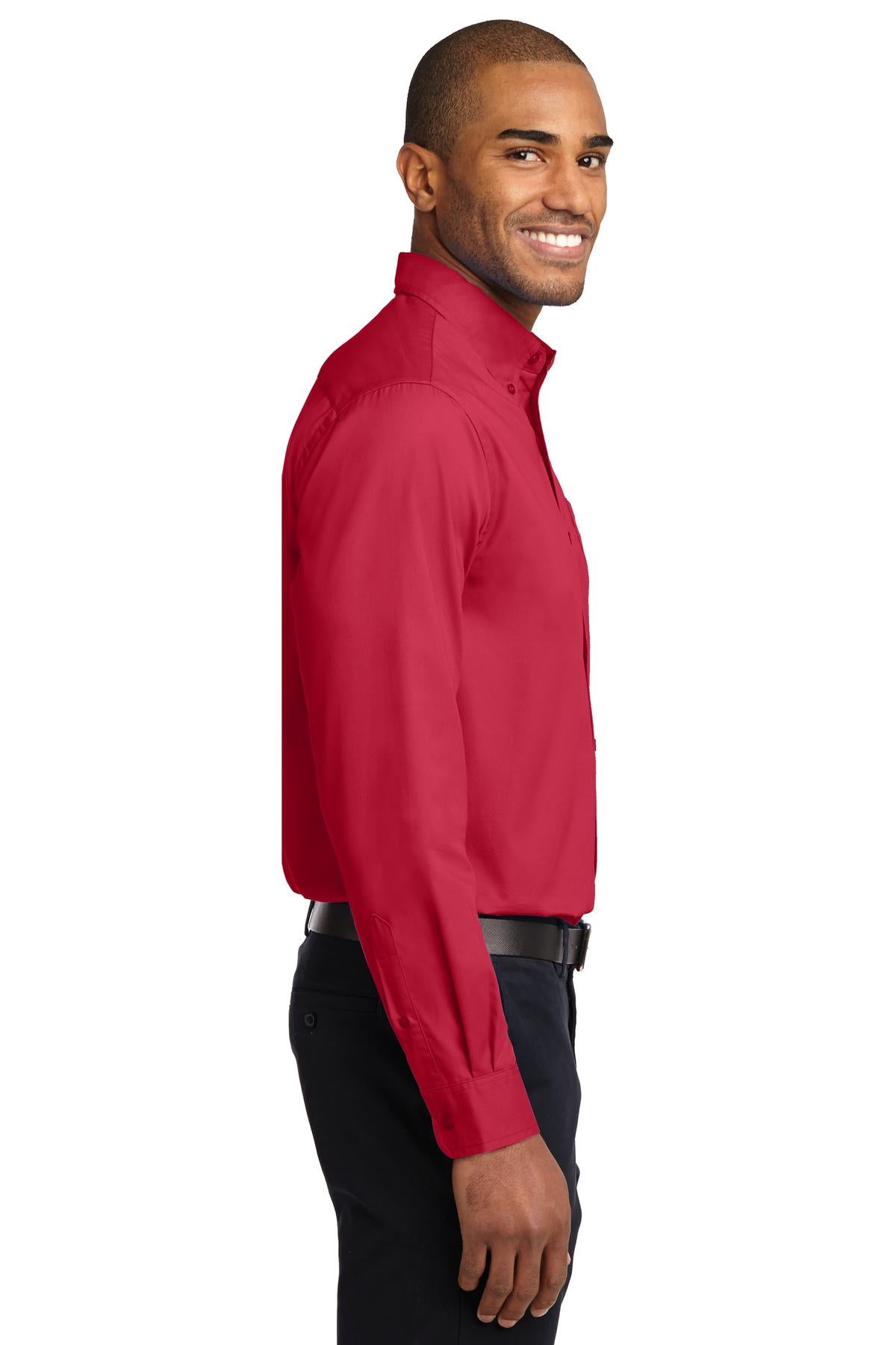 Red/Lt Stone Port Authority Long Sleeve Easy Care Shirt S608