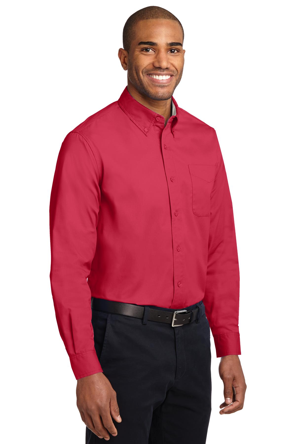 Red/Lt Stone Port Authority Long Sleeve Easy Care Shirt S608