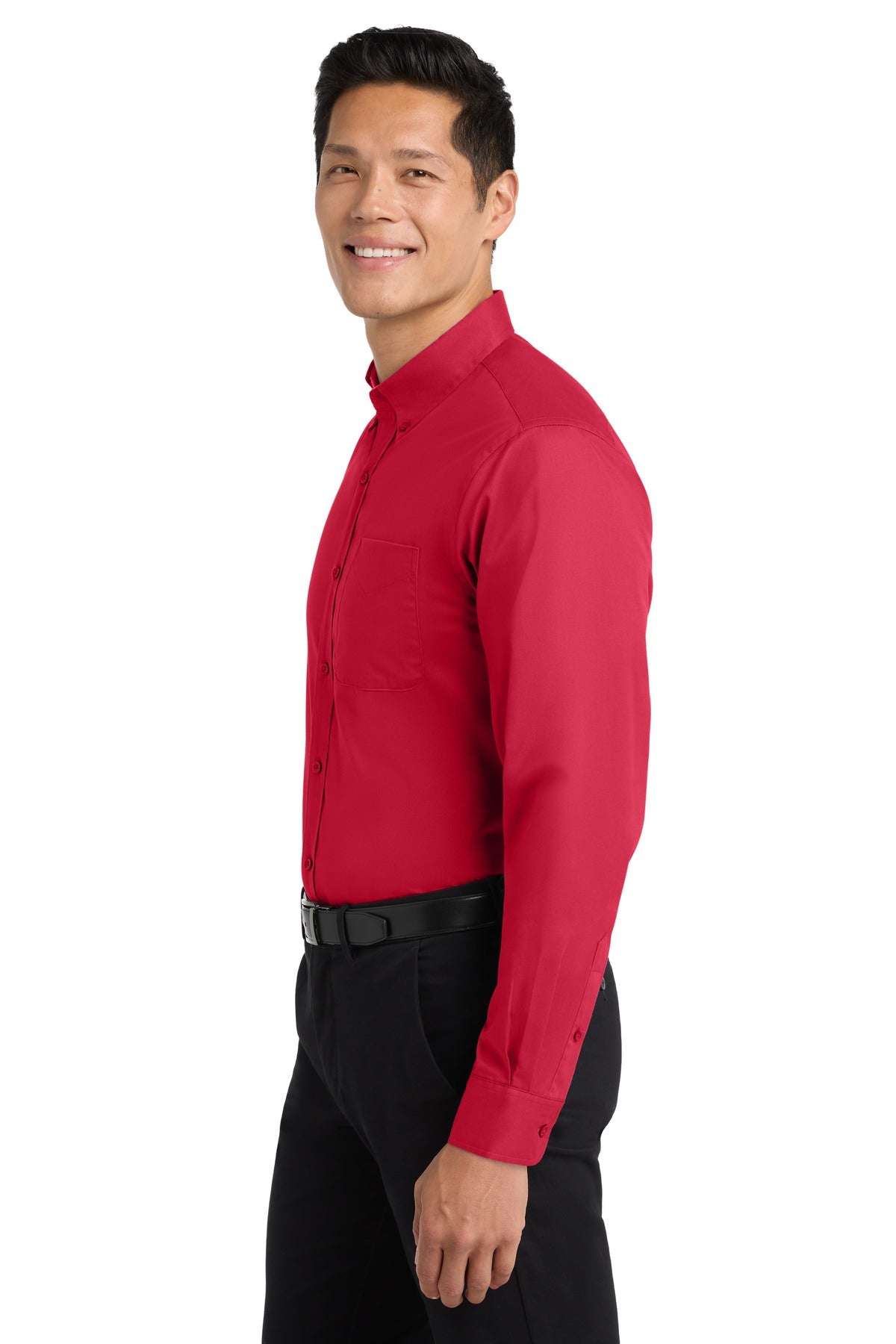 Red/Lt Stone Port Authority Long Sleeve Easy Care Shirt S608