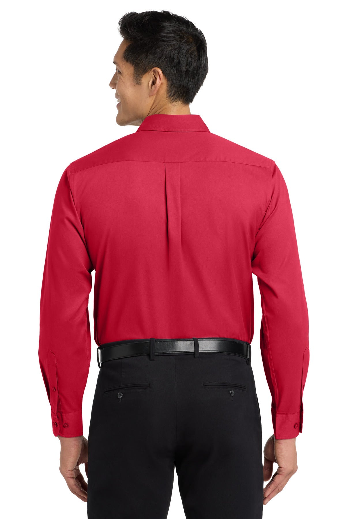 Red/Lt Stone Port Authority Long Sleeve Easy Care Shirt S608
