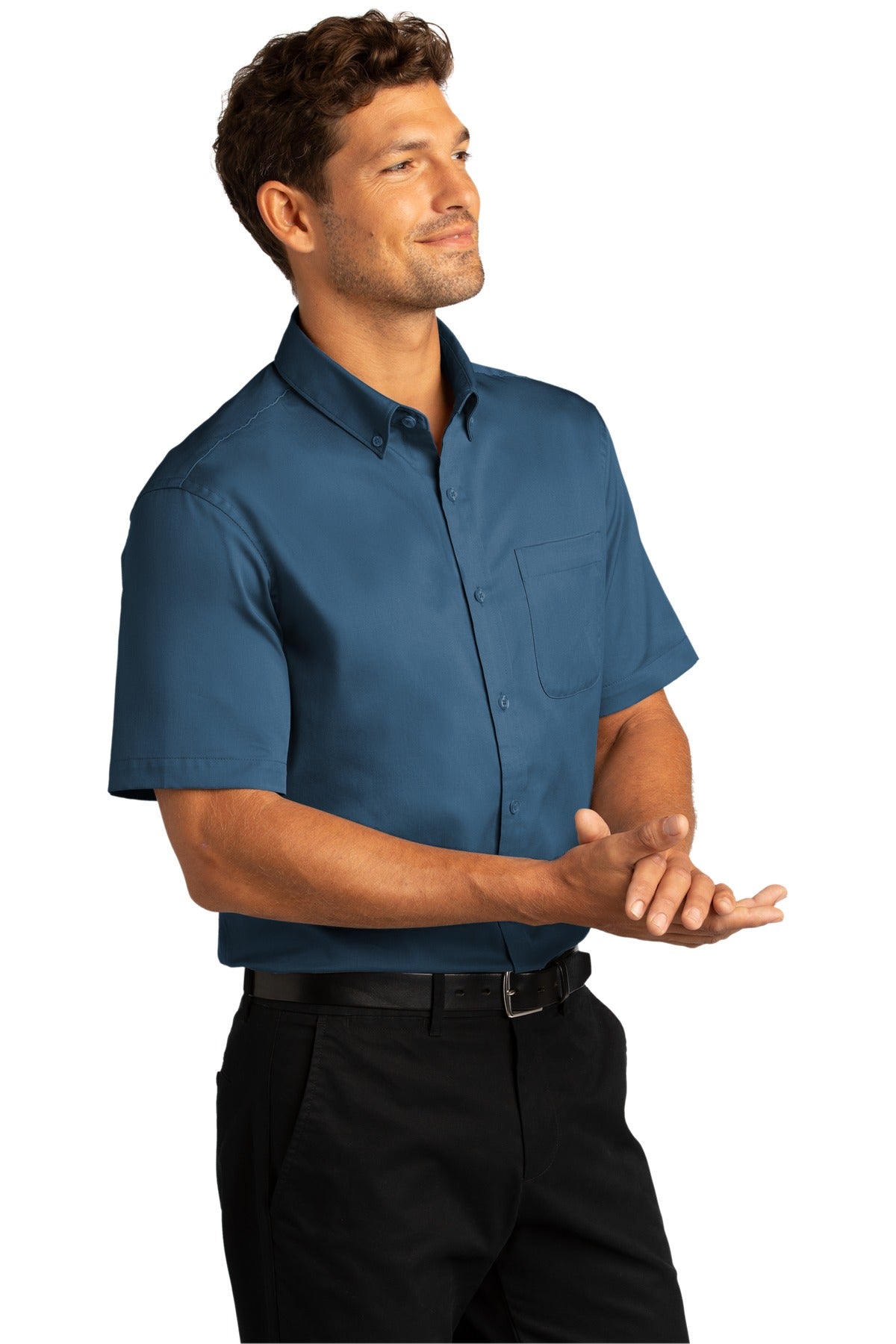 RgttaBlue Port Authority Short Sleeve SuperPro React Twill Shirt. W809