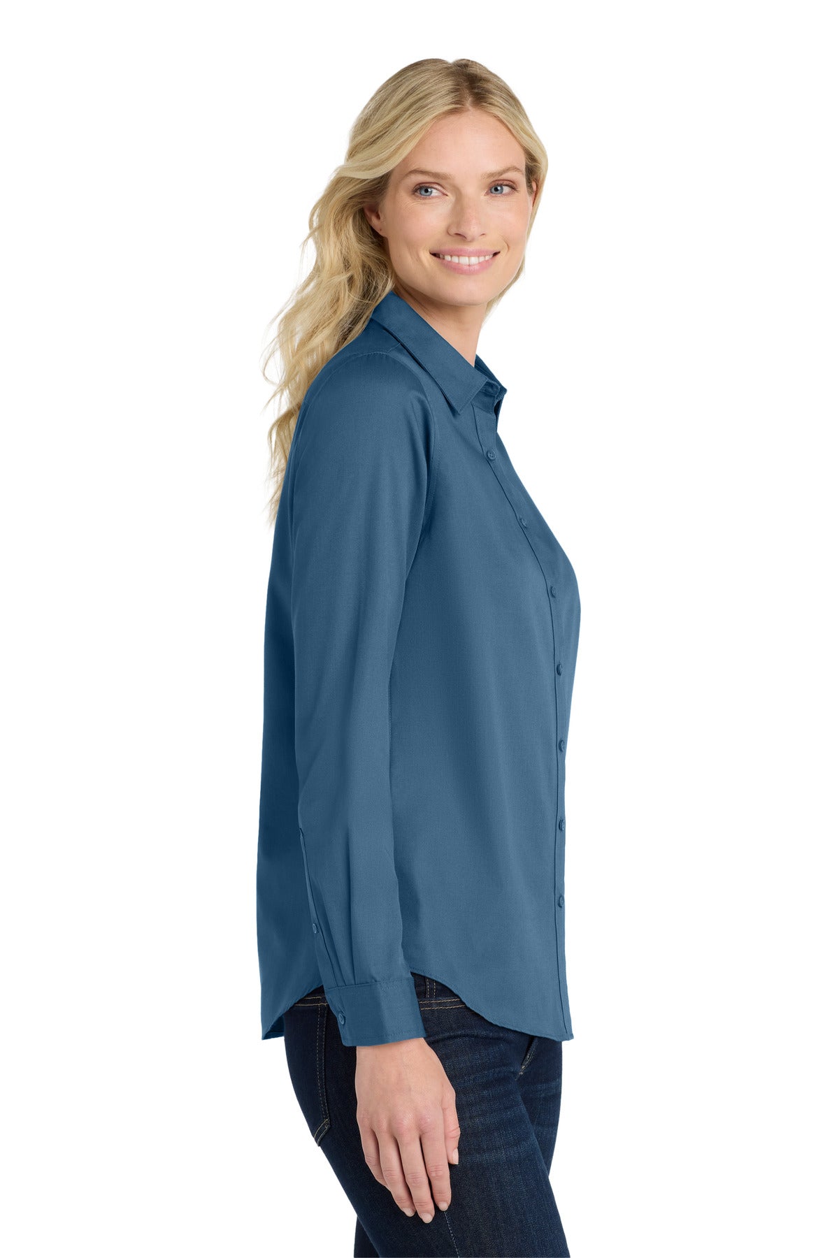 RgttaBlue Port Authority Women's Long Sleeve SuperPro React Twill Shirt. LW808