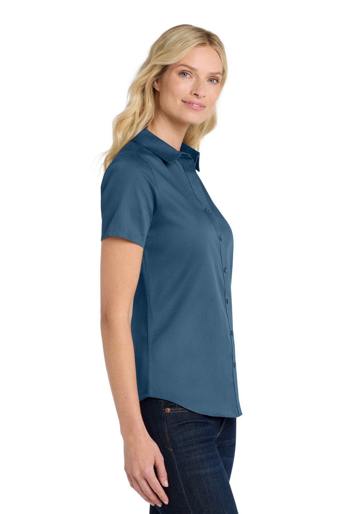 RgttaBlue Port Authority Women's Short Sleeve SuperPro React Twill Shirt. LW809