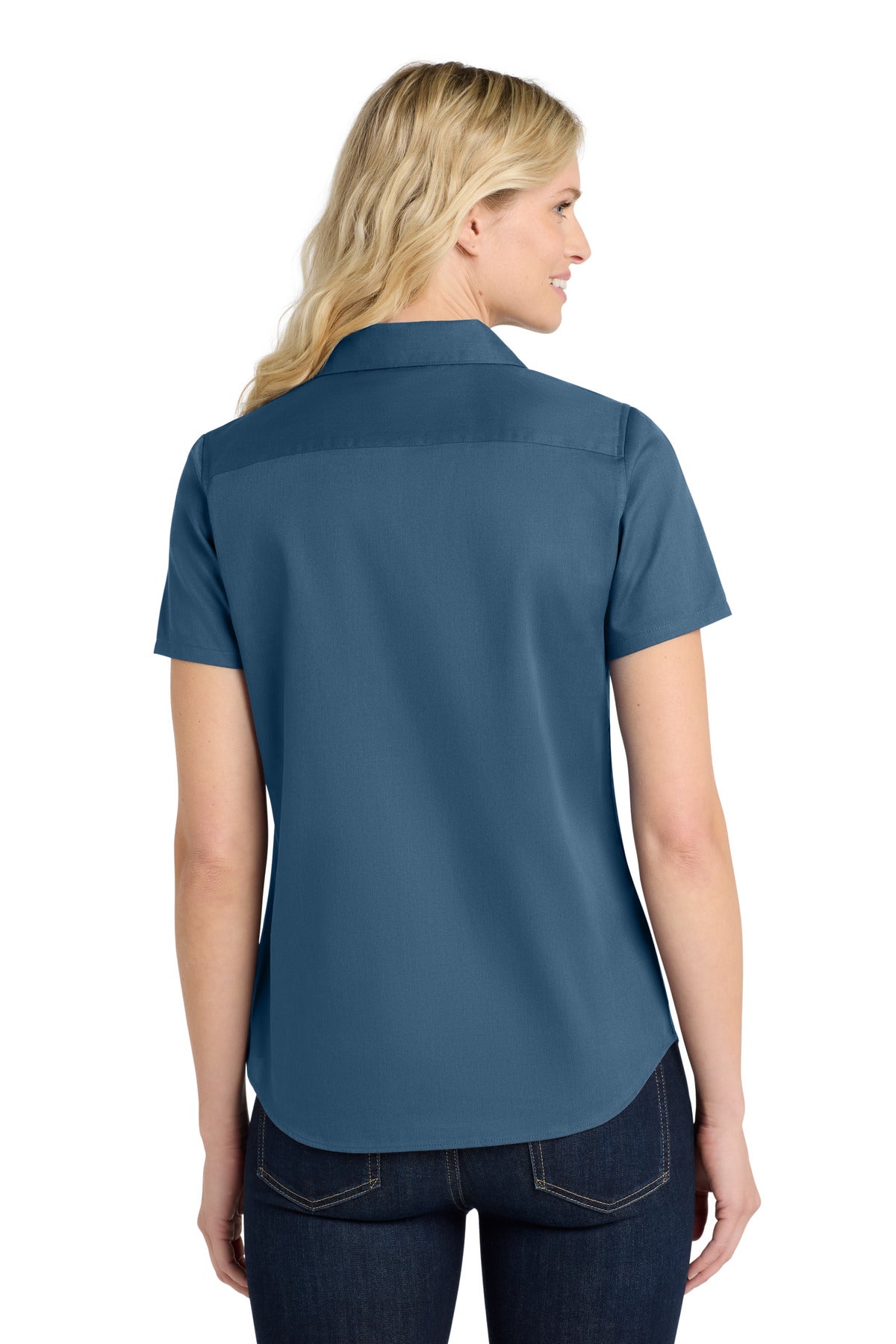 RgttaBlue Port Authority Women's Short Sleeve SuperPro React Twill Shirt. LW809