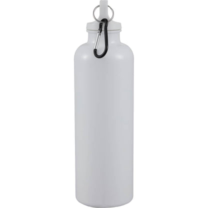 Right View of White Race 25oz  Recycled Bottle with Carabiner plain