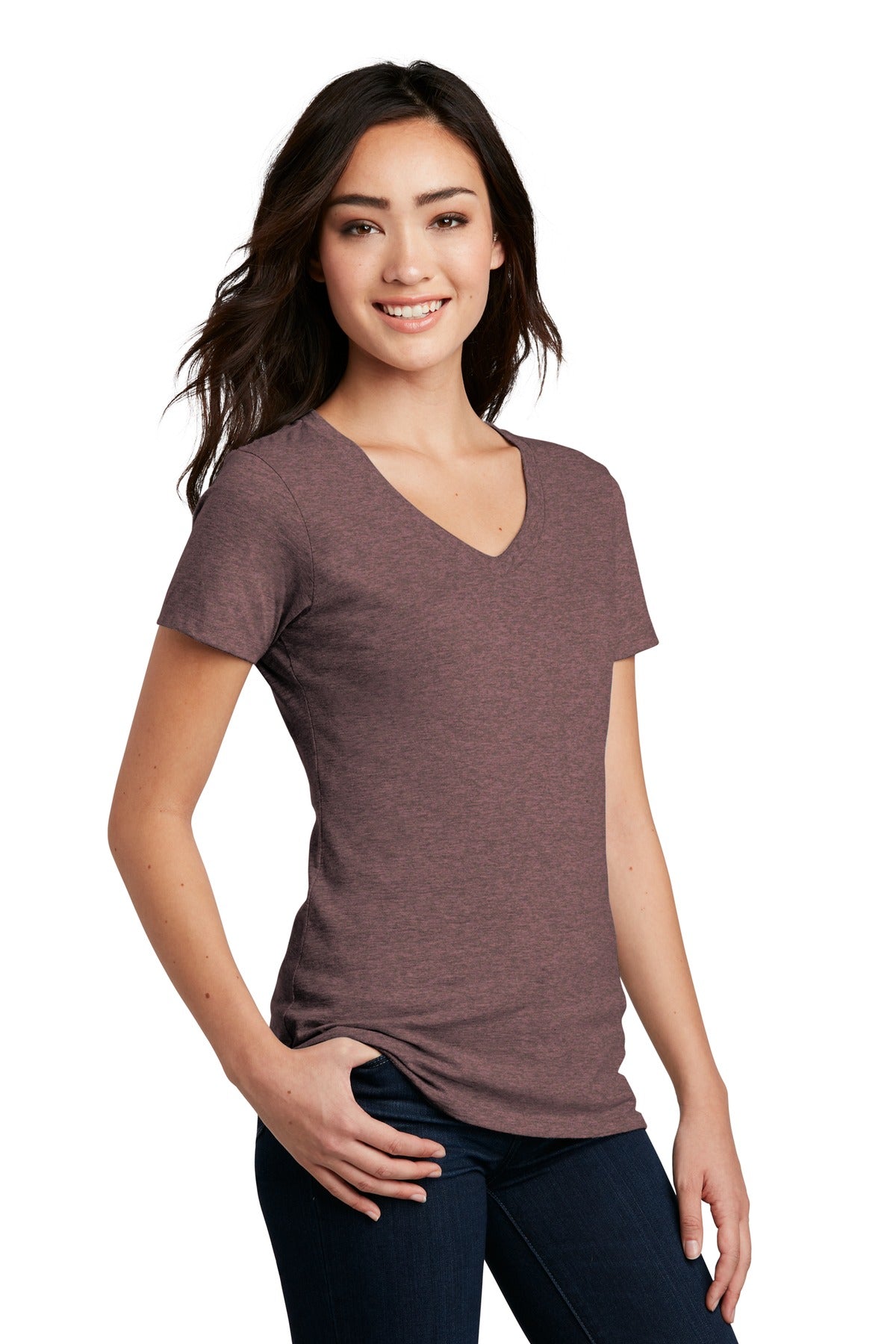 Rose Fleck District Women's Perfect Blend CVC V-Neck Tee. DM1190L