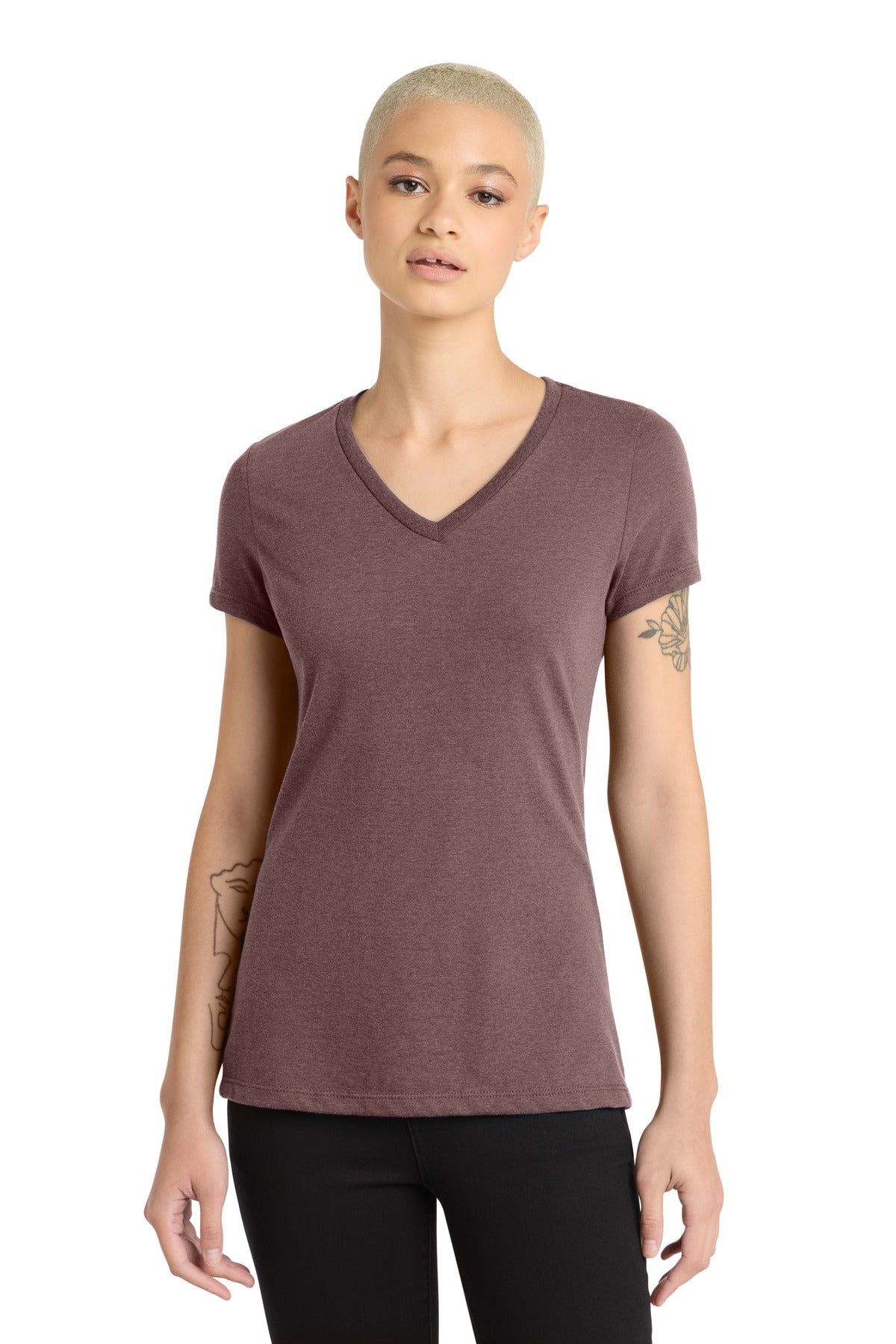 Rose Fleck District Women's Perfect Blend CVC V-Neck Tee. DM1190L