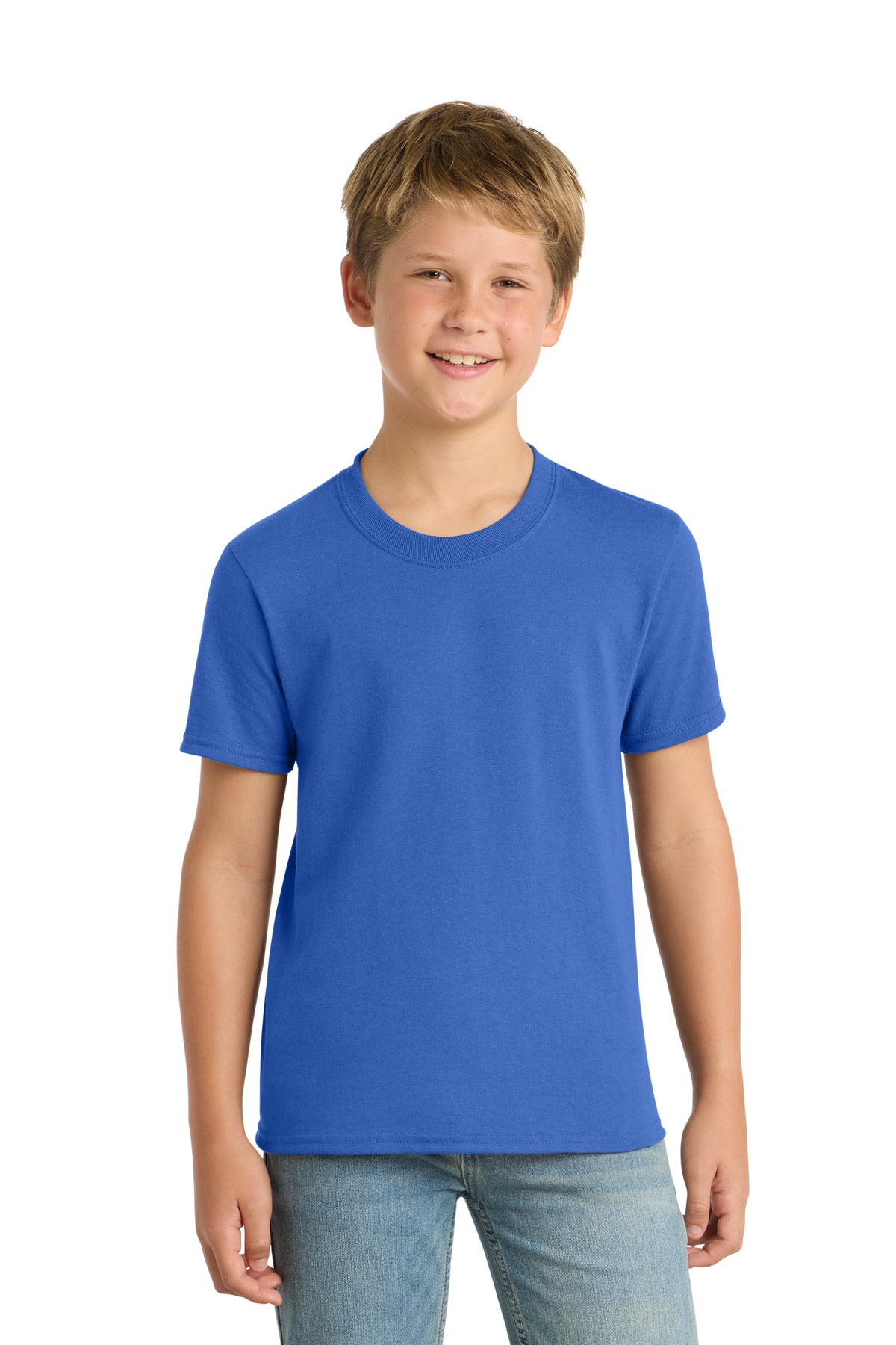 Royal Blue Port & Co Youth Core Blend Tee. PC55Y