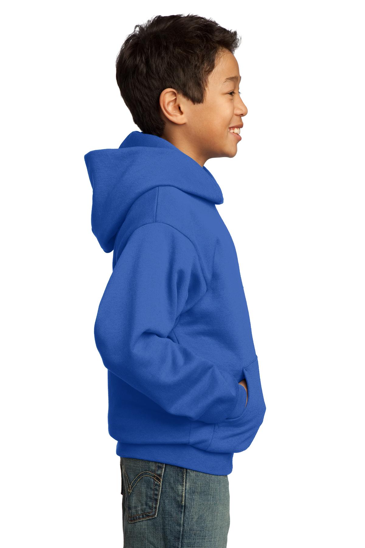 Royal Blue Port & Co Youth Core Fleece Pullover Hooded Sweatshirt. PC90YH