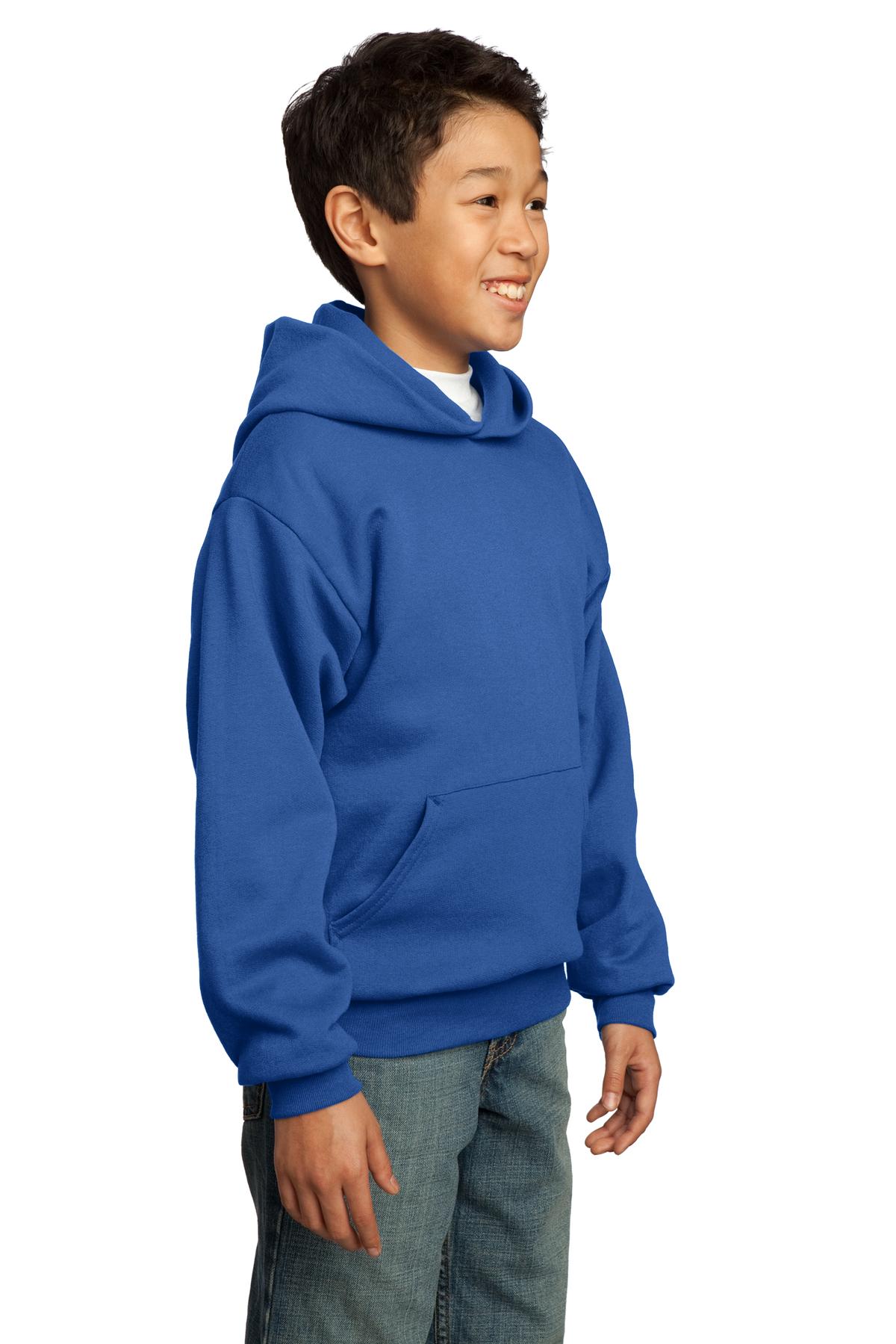 Royal Blue Port & Co Youth Core Fleece Pullover Hooded Sweatshirt. PC90YH