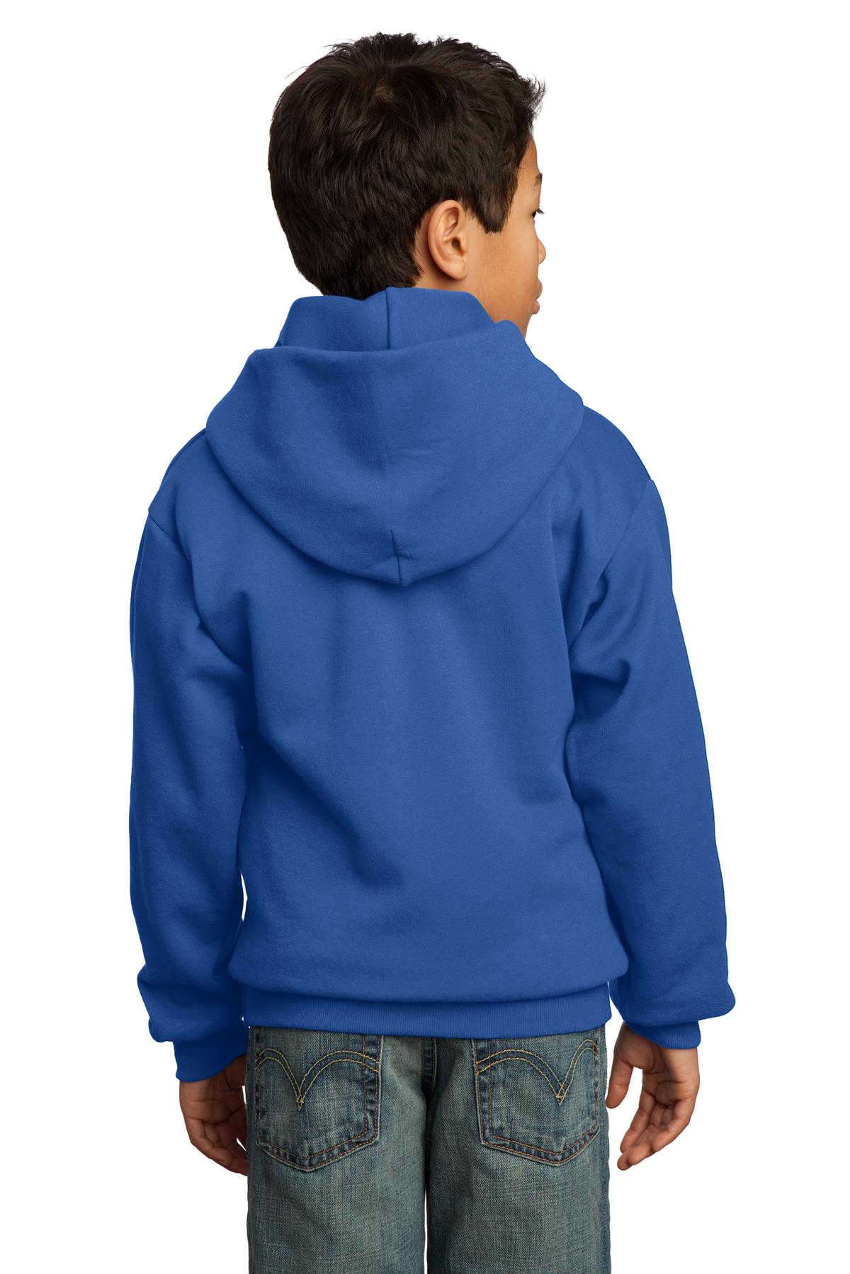 Royal Blue Port & Co Youth Core Fleece Pullover Hooded Sweatshirt. PC90YH