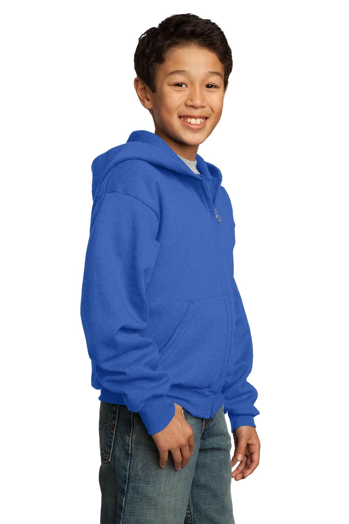 Royal Port & Co Youth Core Fleece Full-Zip Hooded Sweatshirt. PC90YZH