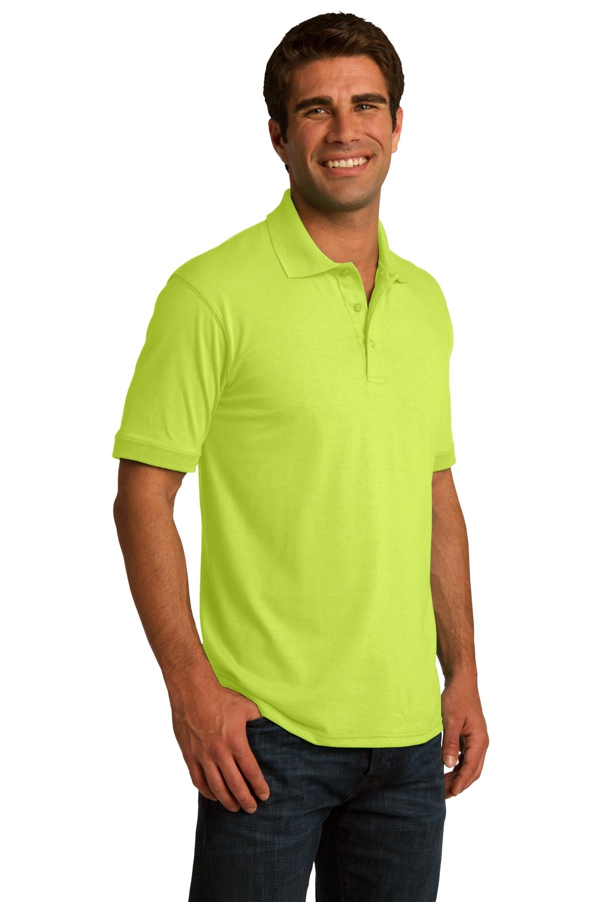 Safety Green Port & Co Core Blend Jersey Knit Polo. KP55